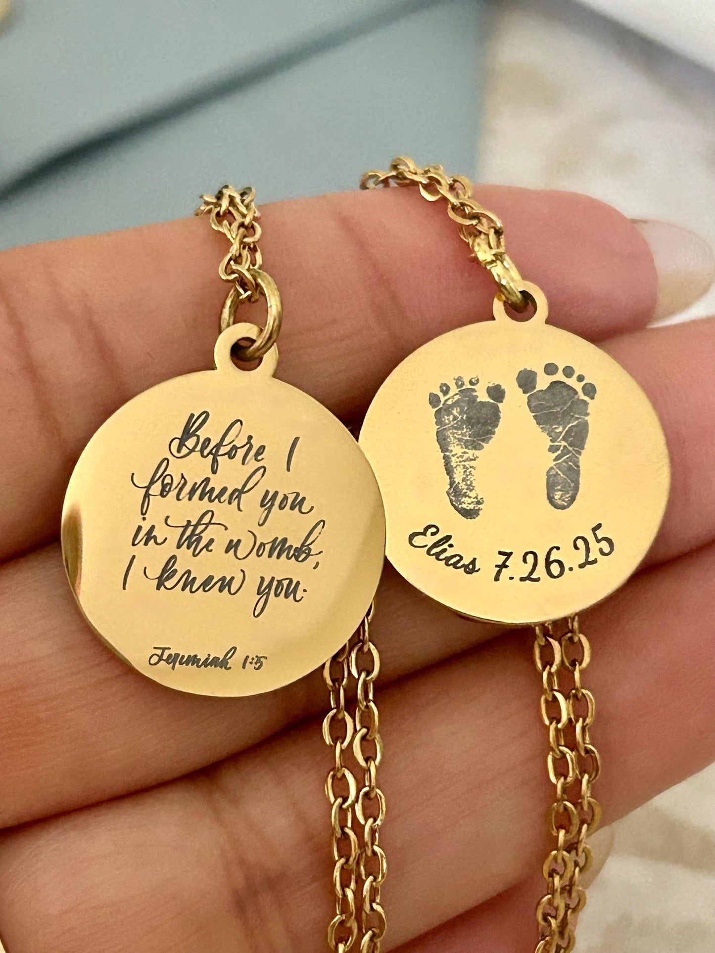 Personalized Baby Footprint Necklace with name and bible verse Gift for New Mom Baby Shower Custom Newborn Gift Baby Keepsake Jewelry