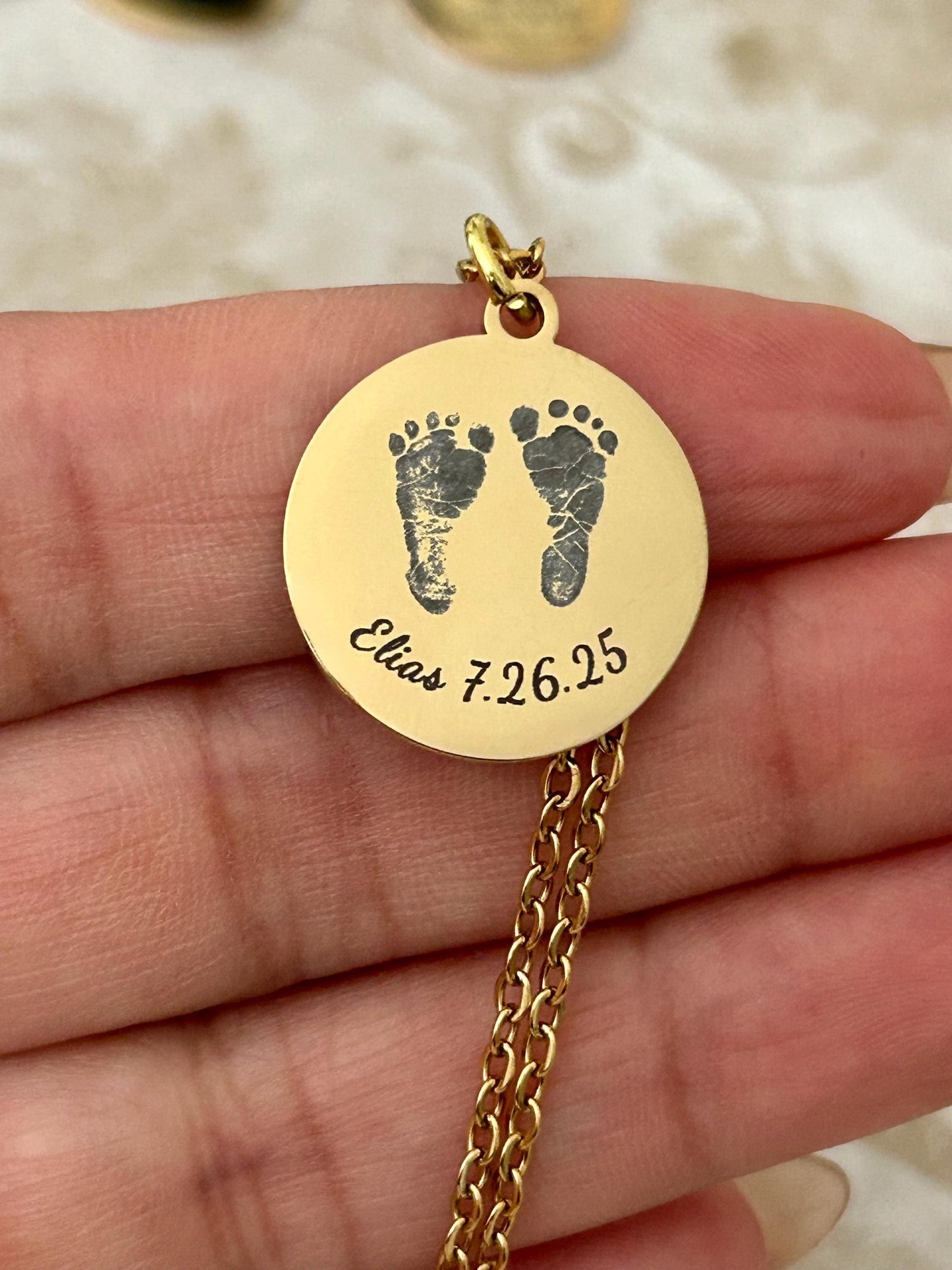 Personalized Baby Footprint Necklace with name and bible verse Gift for New Mom Baby Shower Custom Newborn Gift Baby Keepsake Jewelry