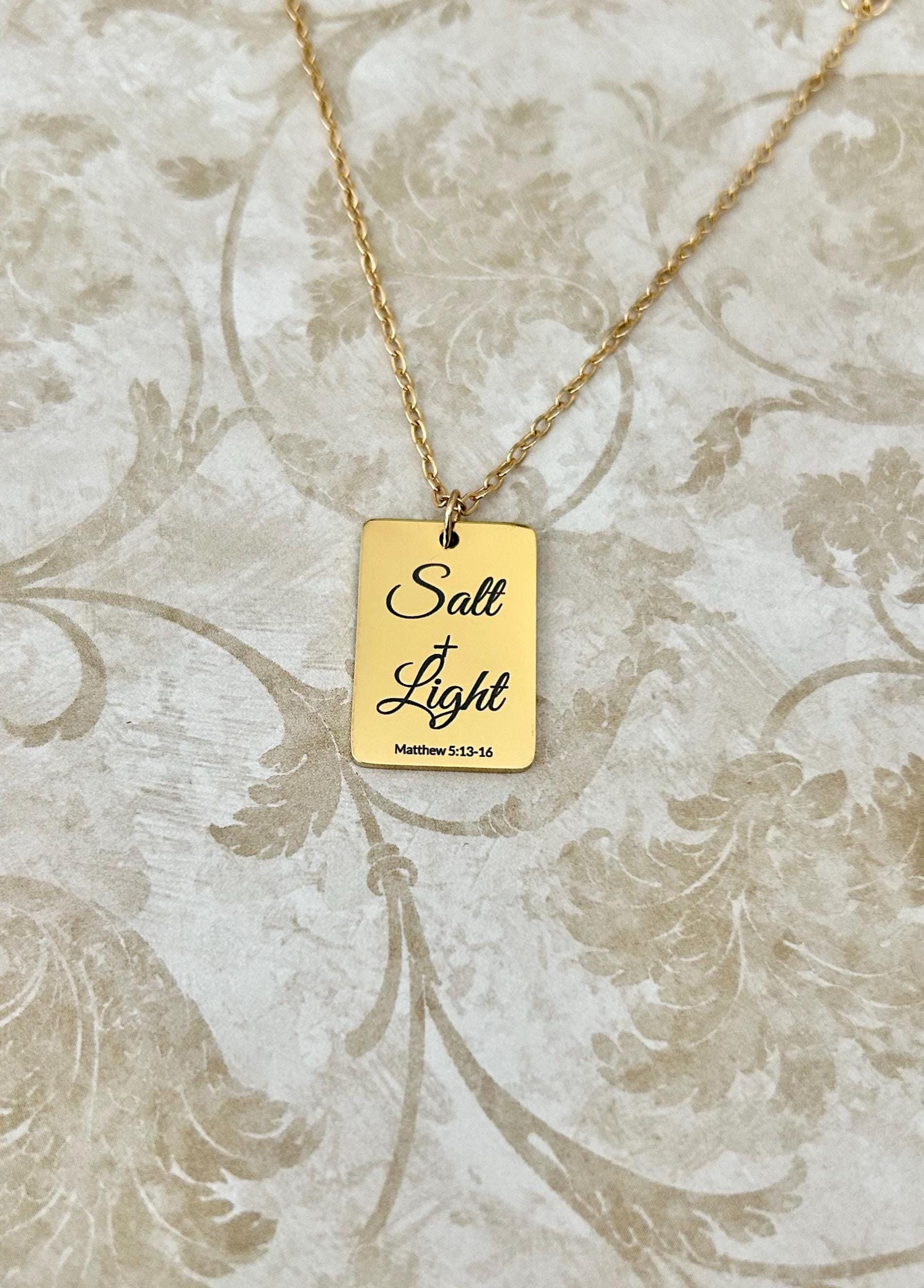 Salt and Light Necklace Mathew 5:13-16 Personalized Bible Verse Necklace, Christian Jewelry For Her, Christian Gifts Womens Retreat Gifts