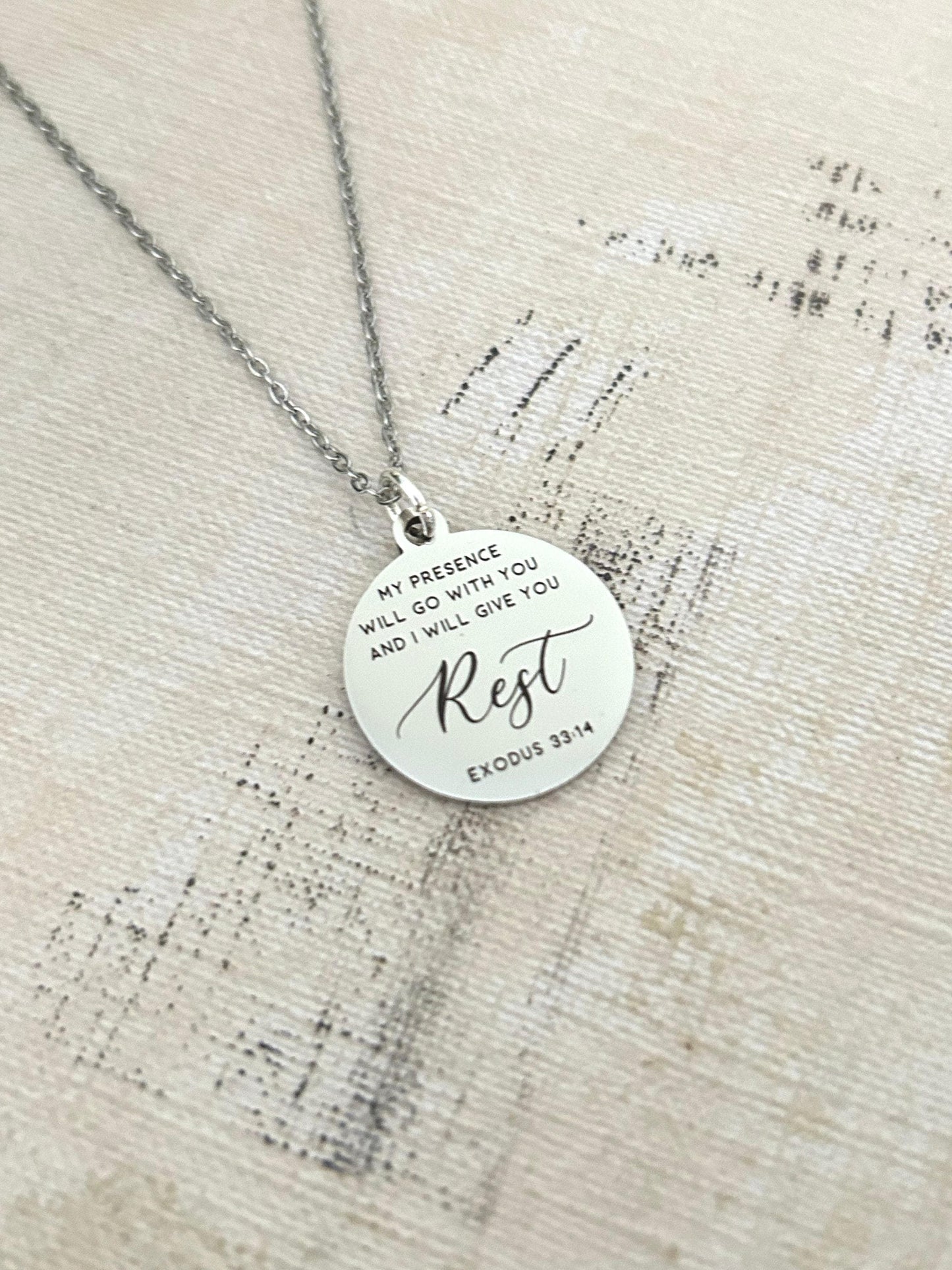 My Presence will go with you bible verse Necklace, Farewell Gift, Christian Gifts, Exodus 33:14, Goodbye Gift, Missionary Gifts, LDS Gifts