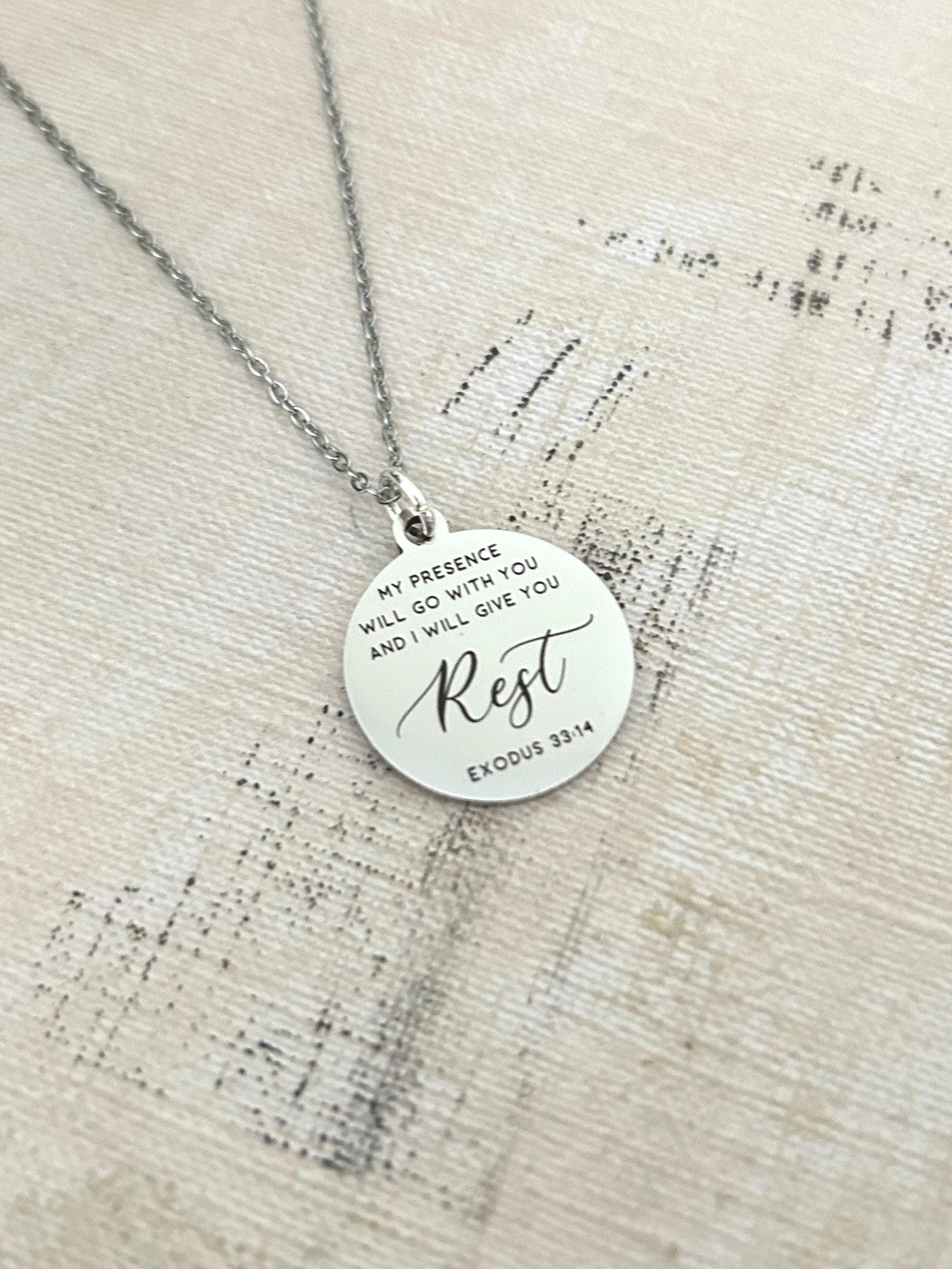 My Presence will go with you bible verse Necklace, Farewell Gift, Christian Gifts, Exodus 33:14, Goodbye Gift, Missionary Gifts, LDS Gifts