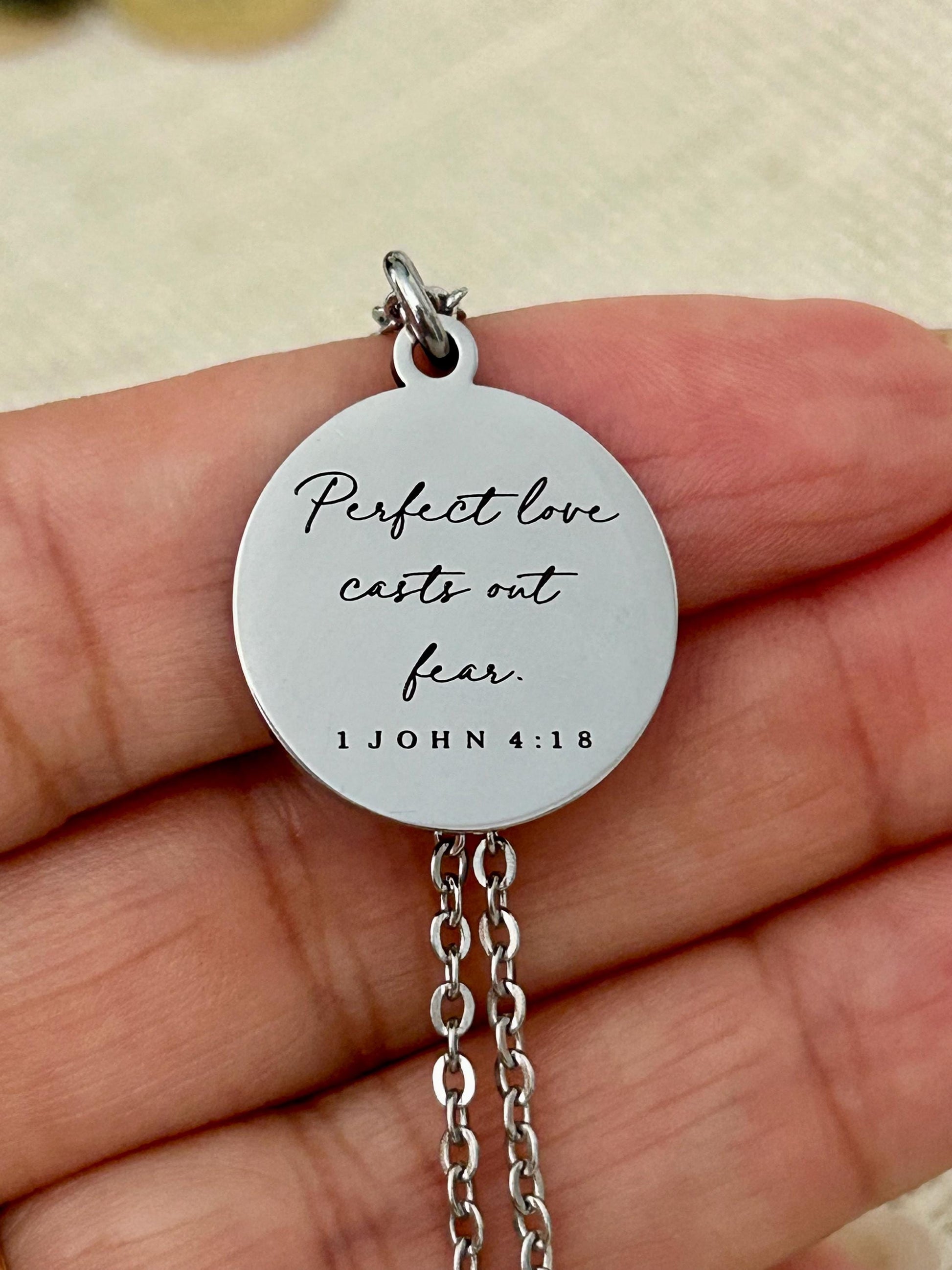Perfect Love Casts out fear Bible Verse Gold Necklace, Christian Gift, Scripture Jewelry, Personalized Necklace 1 John 4:18