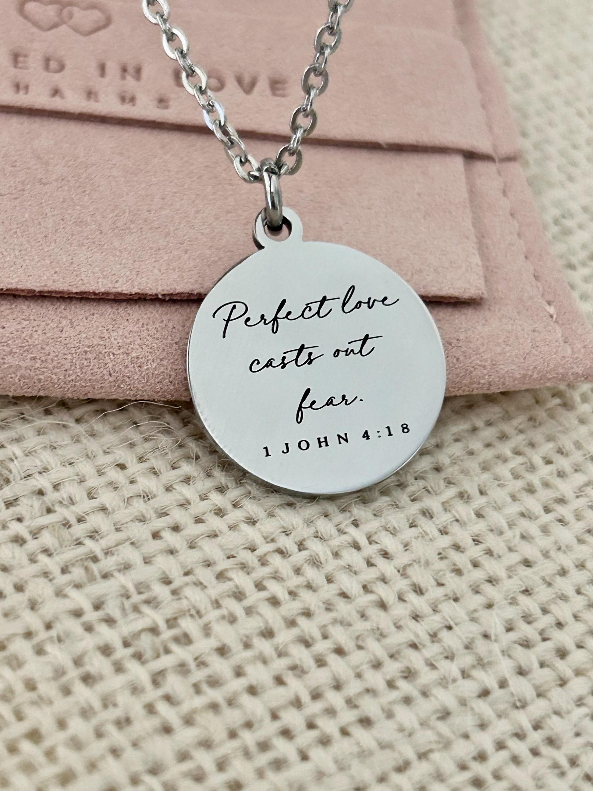 Perfect Love Casts out fear Bible Verse Gold Necklace, Christian Gift, Scripture Jewelry, Personalized Necklace 1 John 4:18