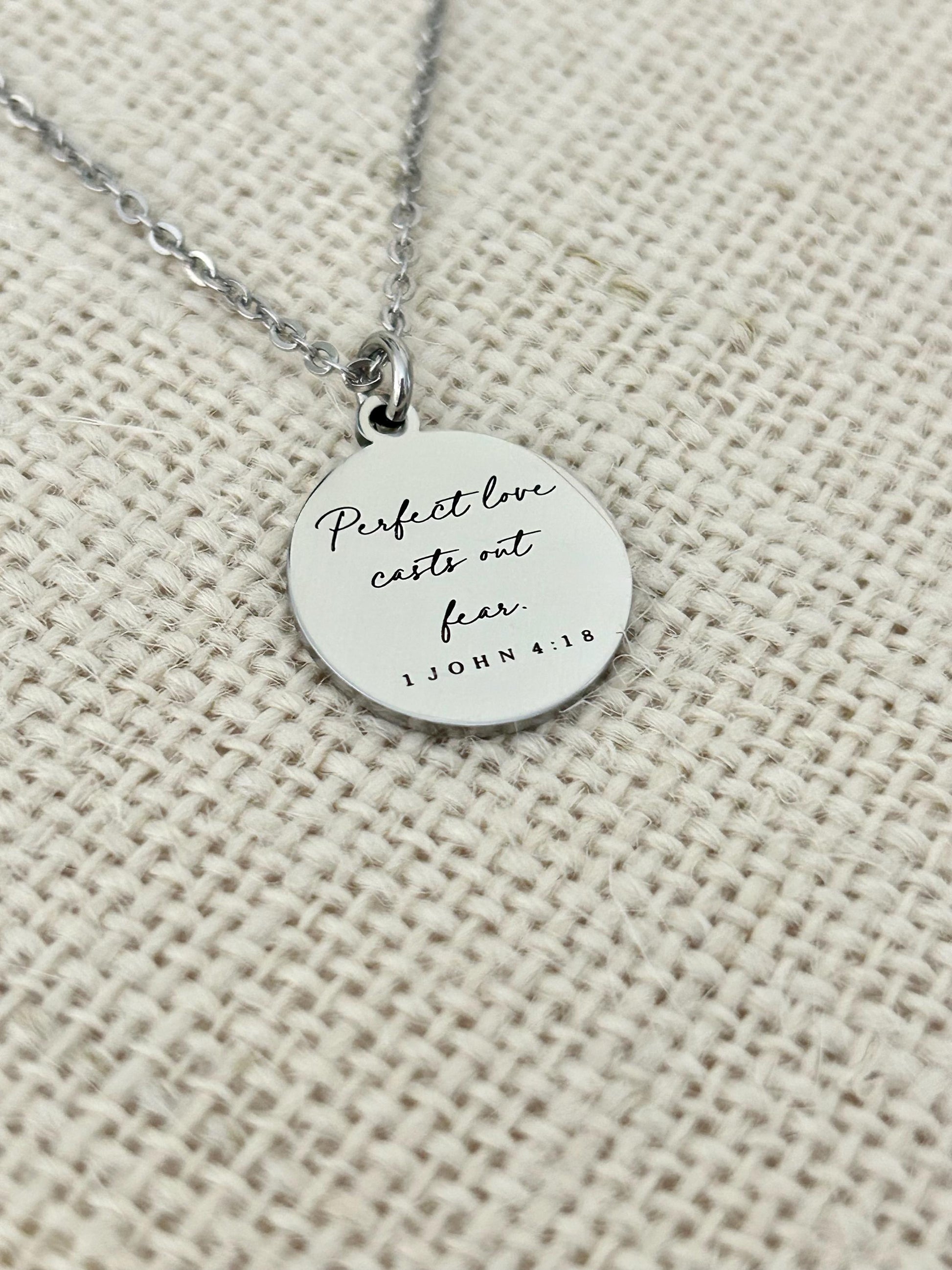 Perfect Love Casts out fear Bible Verse Gold Necklace, Christian Gift, Scripture Jewelry, Personalized Necklace 1 John 4:18