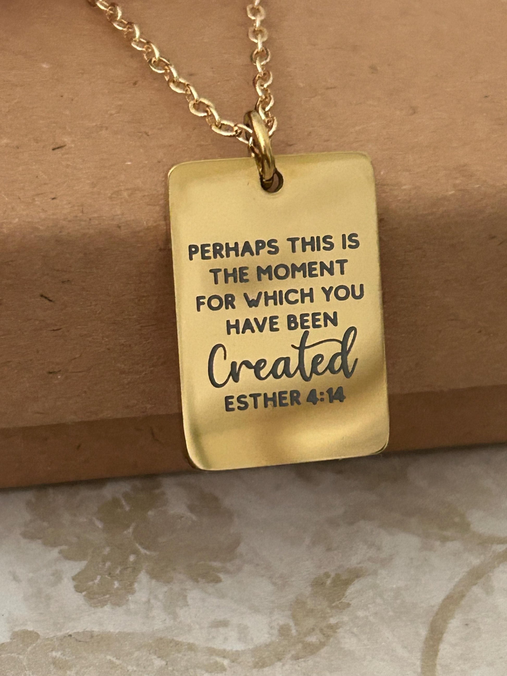 Perhaps this is the moment Esther 4:14 Gold Necklace, Engraved Bible Verse Charm, Christian Gifts, Womens Retreat Conference Gifts