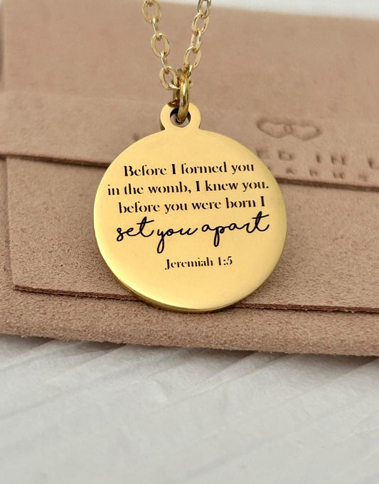 Before I formed you in the womb I knew you Custom Necklace Jeremiah 1:5 Gender Reveal Gifts New Mom Gifts Pro-life New baby Adoption Gifts