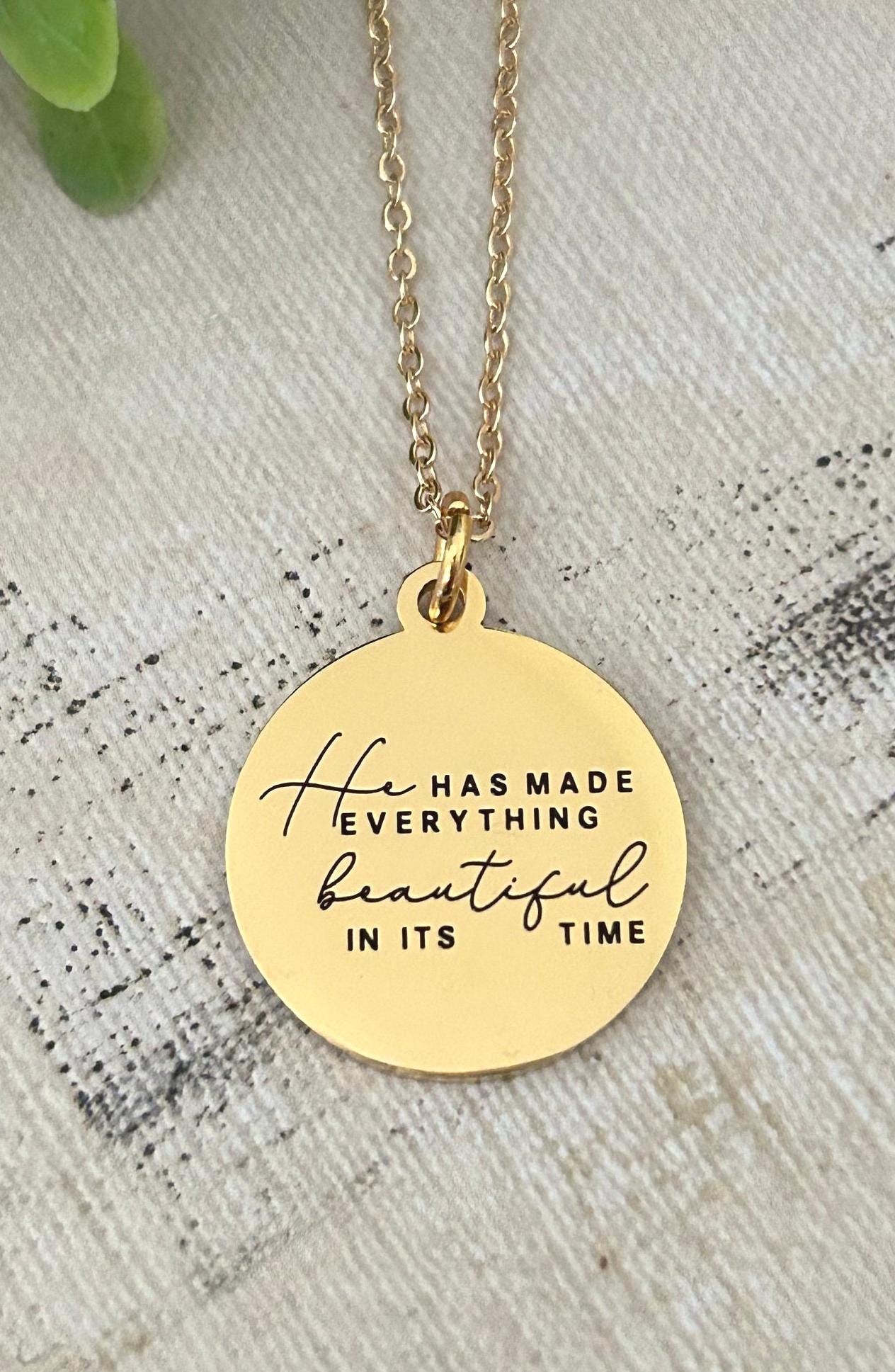Engraved Bible Verse Necklace Christian Jewelry Everything Beautiful in its time