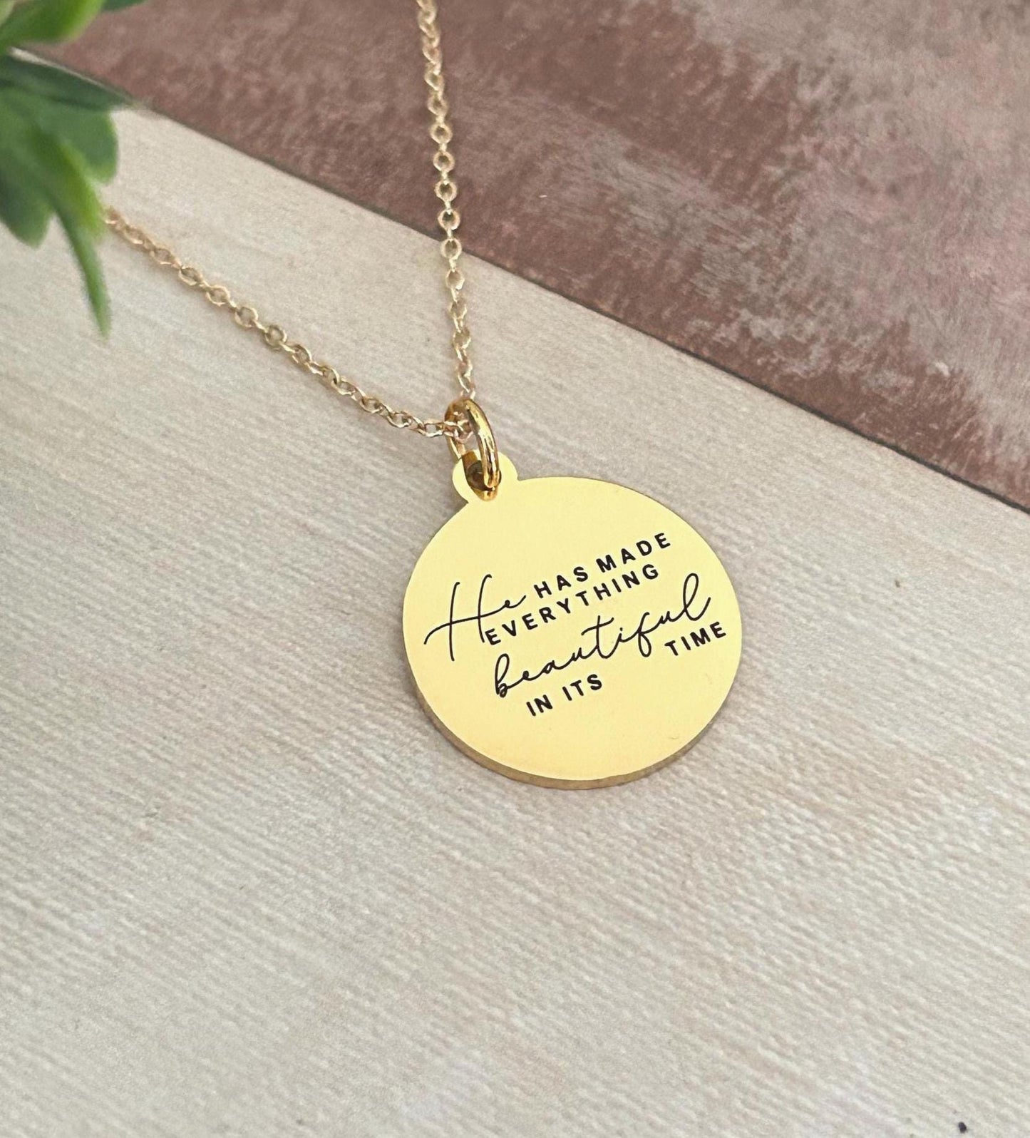 Engraved Bible Verse Necklace Christian Jewelry Everything Beautiful in its time