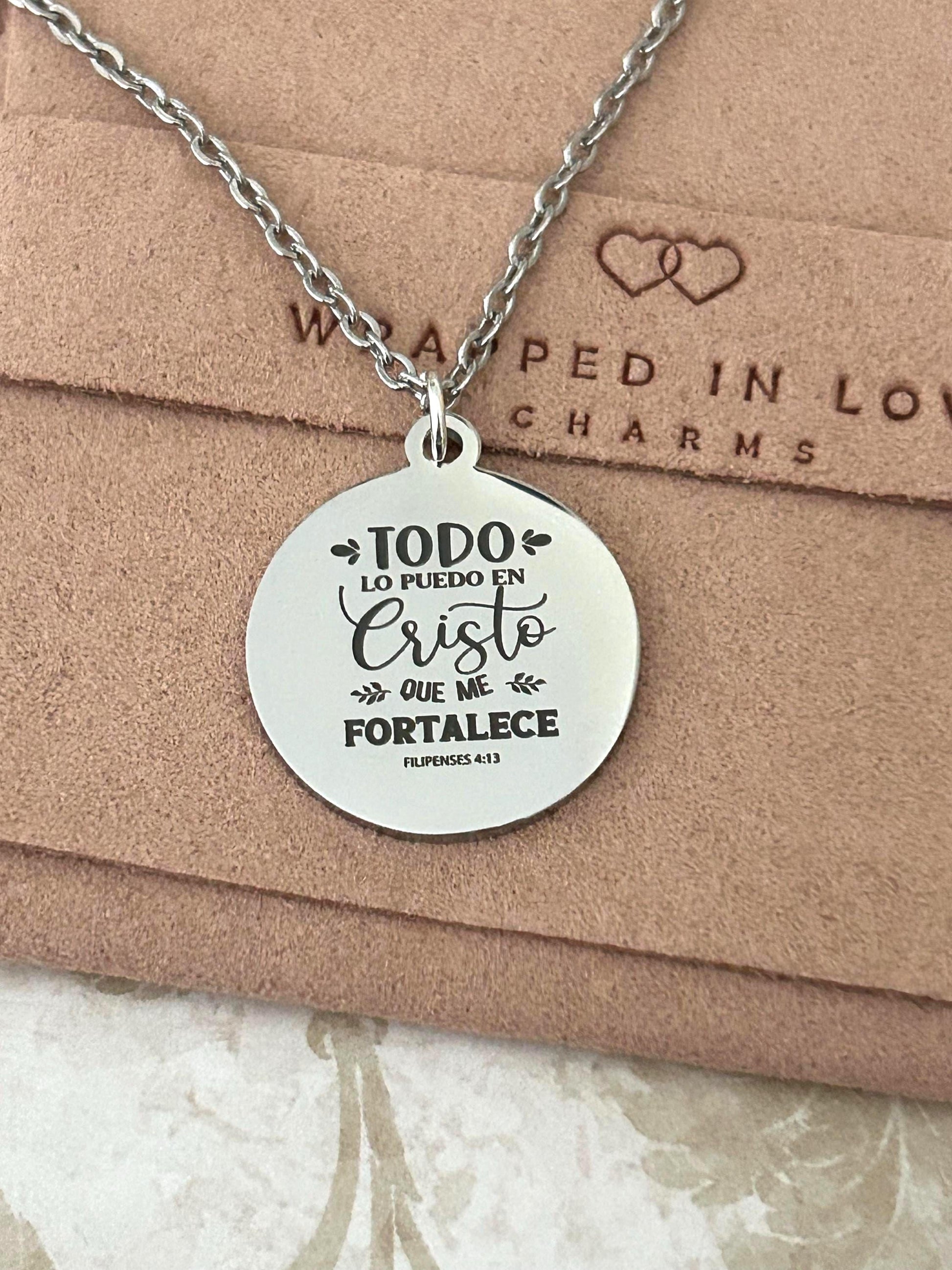 Todo Lo Puedo En Cristo Que Me Fortalece Filipenses 4:13 Cadena Cristiana Bible Verse Necklace Christian Gifts Scripture Jewelry Baptism