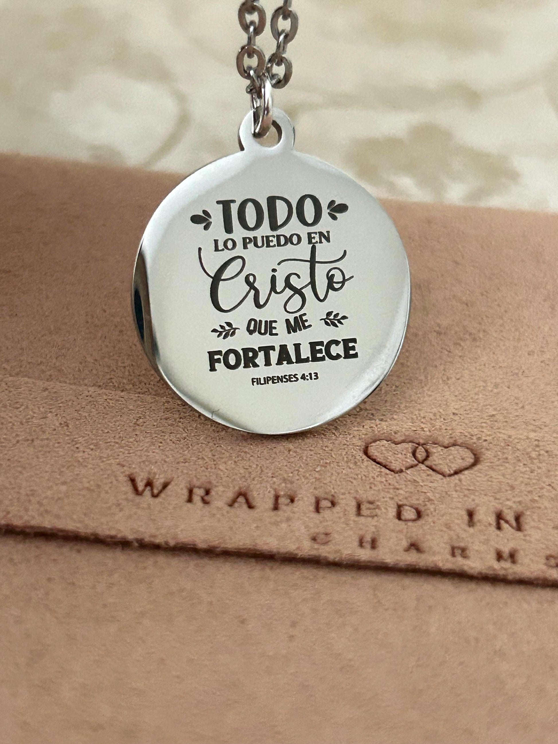 Todo Lo Puedo En Cristo Que Me Fortalece Filipenses 4:13 Cadena Cristiana Bible Verse Necklace Christian Gifts Scripture Jewelry Baptism