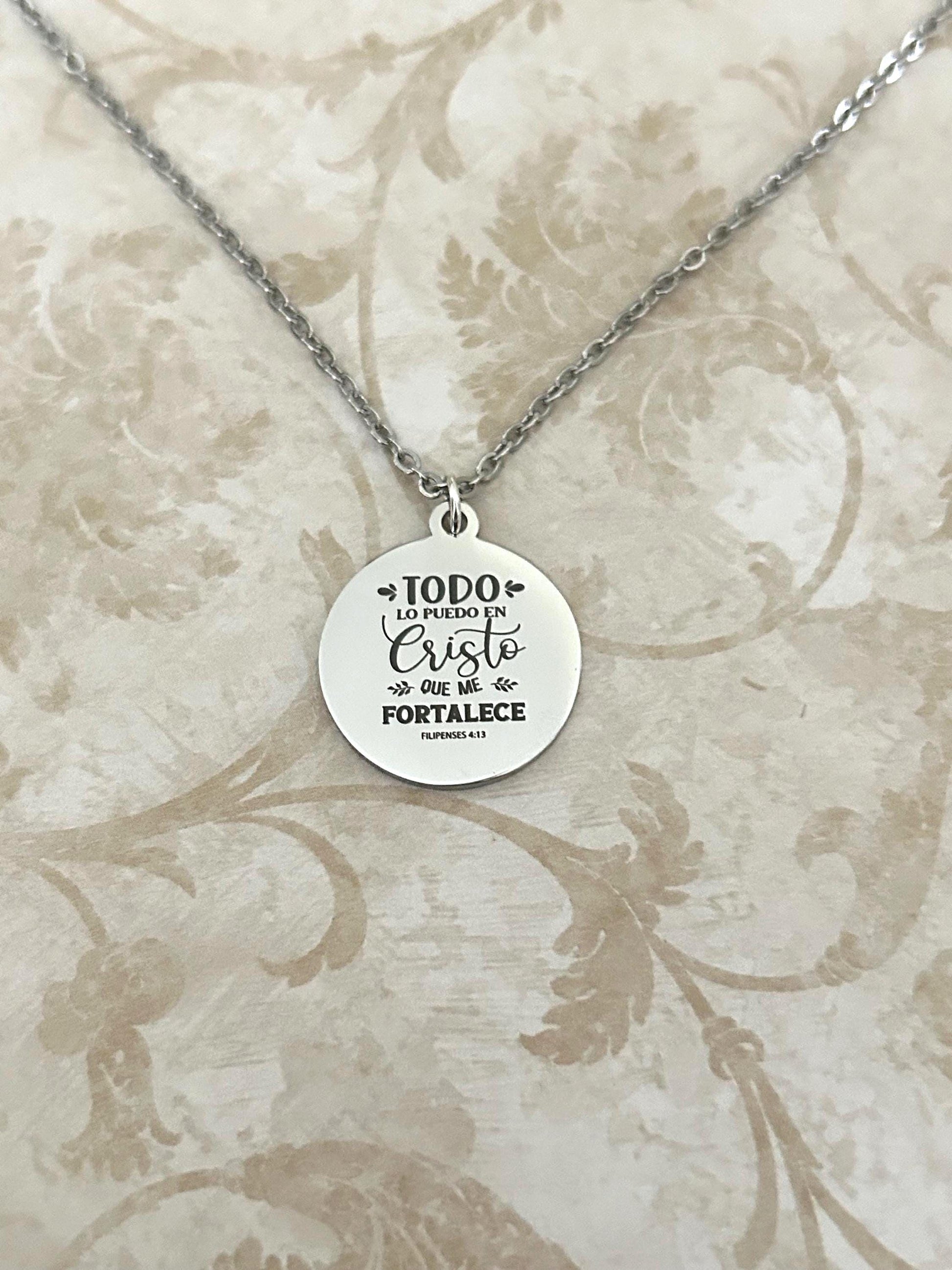 Todo Lo Puedo En Cristo Que Me Fortalece Filipenses 4:13 Cadena Cristiana Bible Verse Necklace Christian Gifts Scripture Jewelry Baptism
