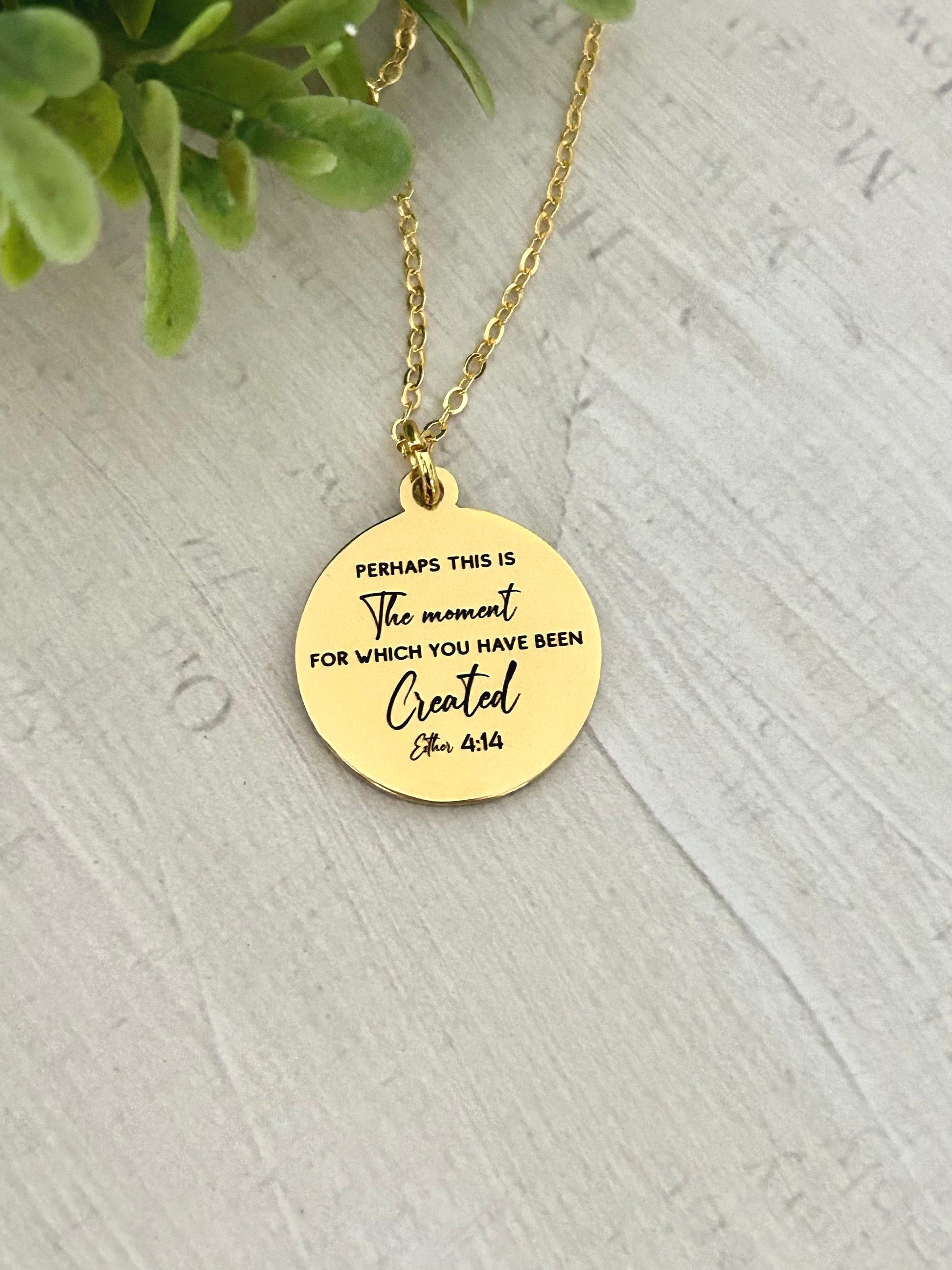 Engraved Esther 4:14 Gold Plated Necklace, Christian Gifts Perhaps this is the moment