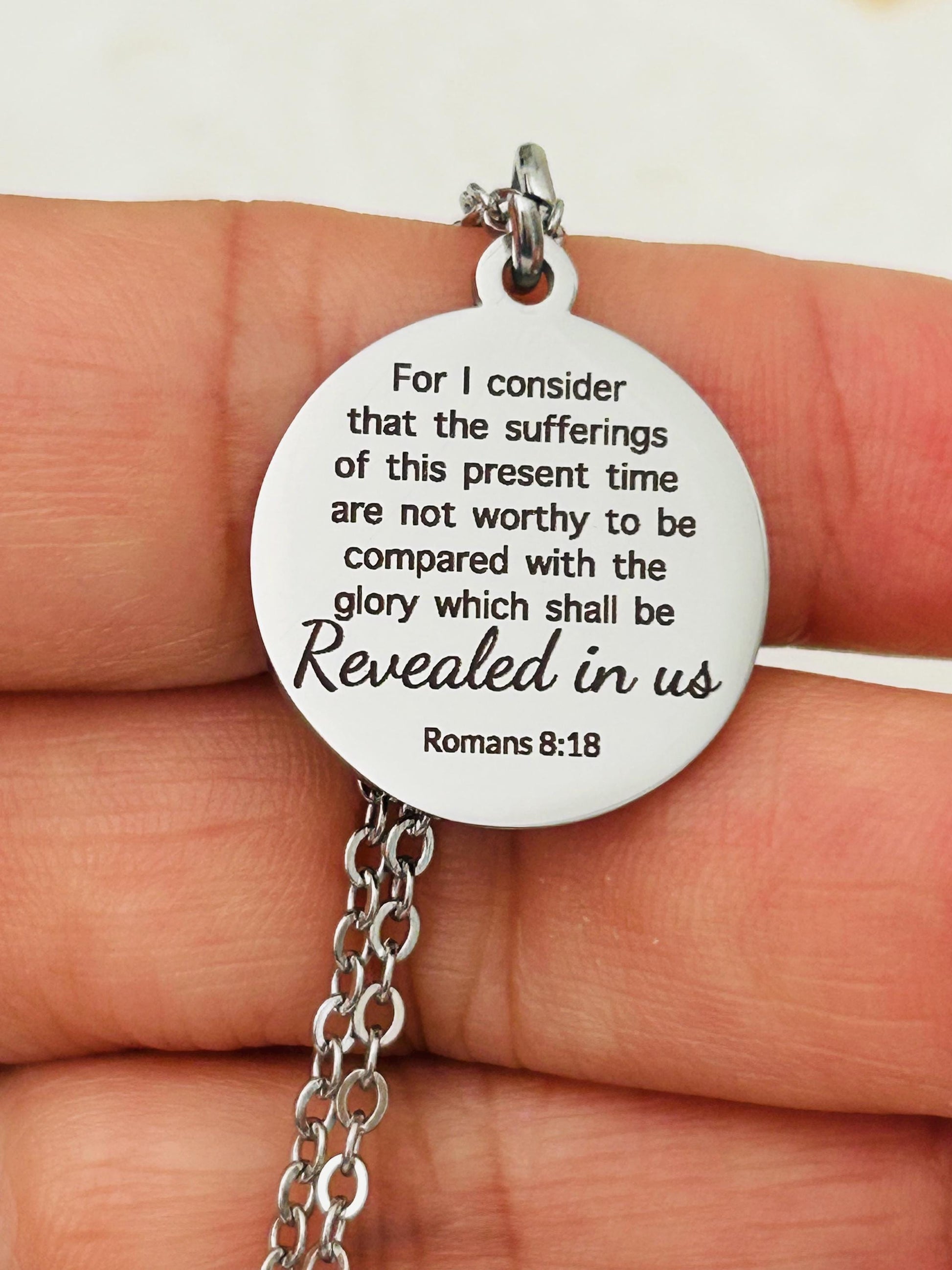 Romans 8:18 Present Sufferings Bible Verse Necklace Christian Gifts Scripture Jewelry Women's Retreat Conference Gifts