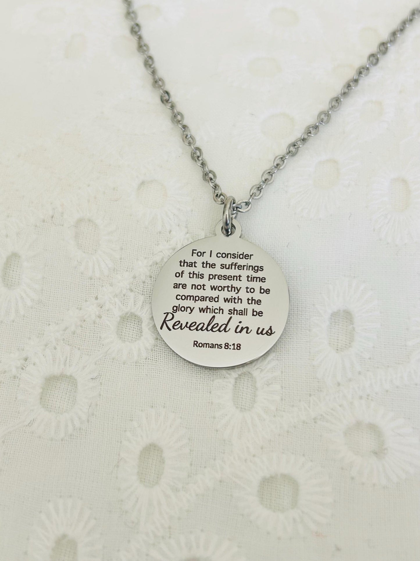 Romans 8:18 Present Sufferings Bible Verse Necklace Christian Gifts Scripture Jewelry Women's Retreat Conference Gifts
