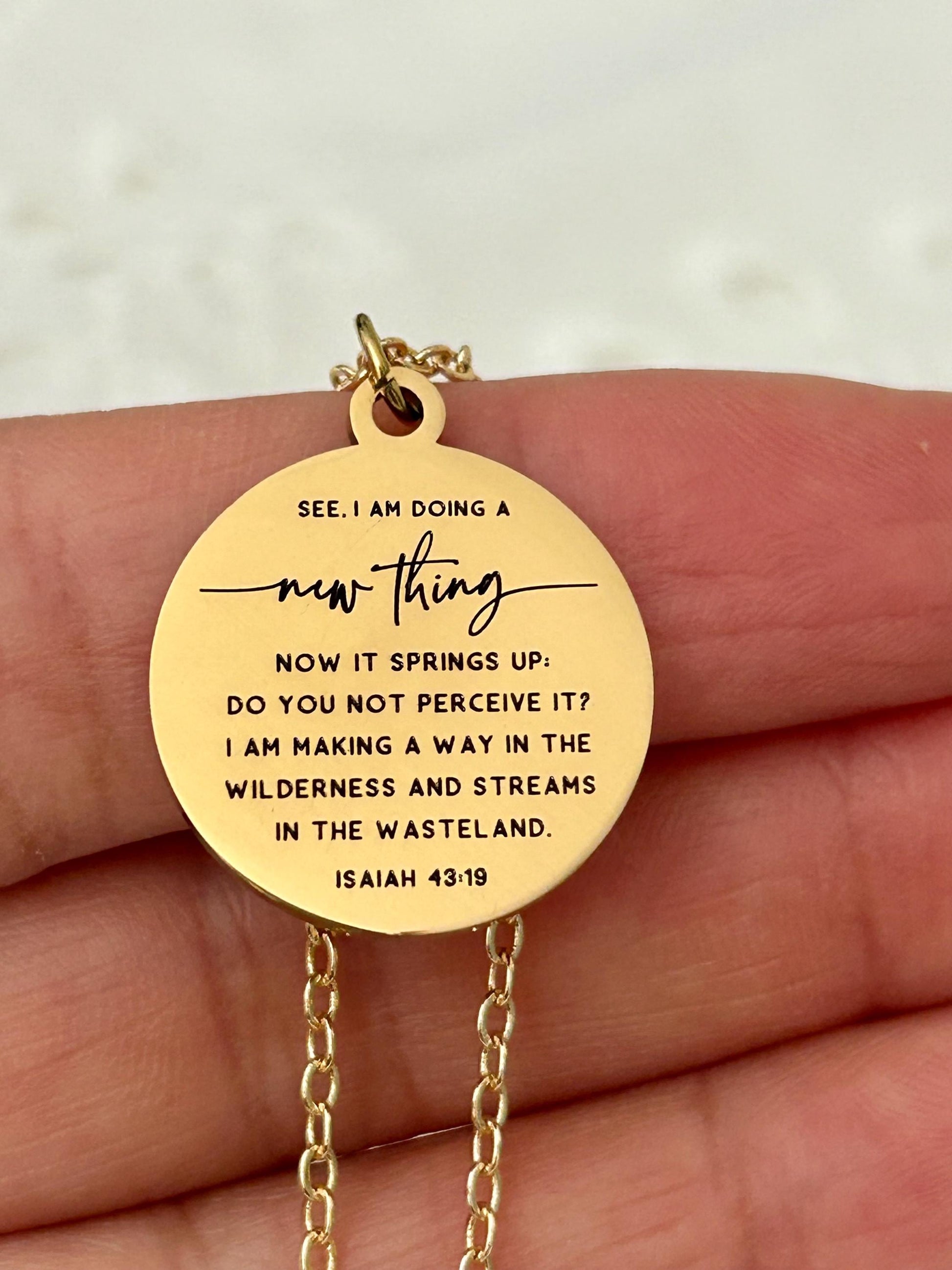 I am doing a new thing Isaiah 43:19 Bible Verse Necklace Personalized Christian Gifs Scripture Charms