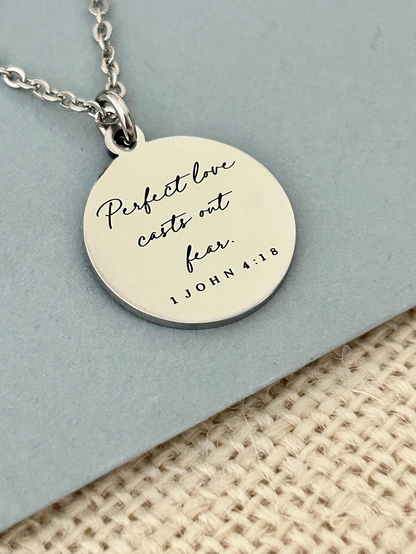 Perfect Love Casts out fear Bible Verse Gold Necklace, Christian Gift, Scripture Jewelry, Personalized Necklace 1 John 4:18