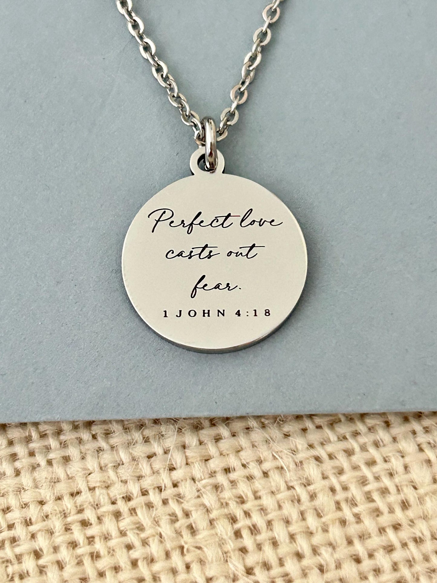 Perfect Love Casts out fear Bible Verse Gold Necklace, Christian Gift, Scripture Jewelry, Personalized Necklace 1 John 4:18