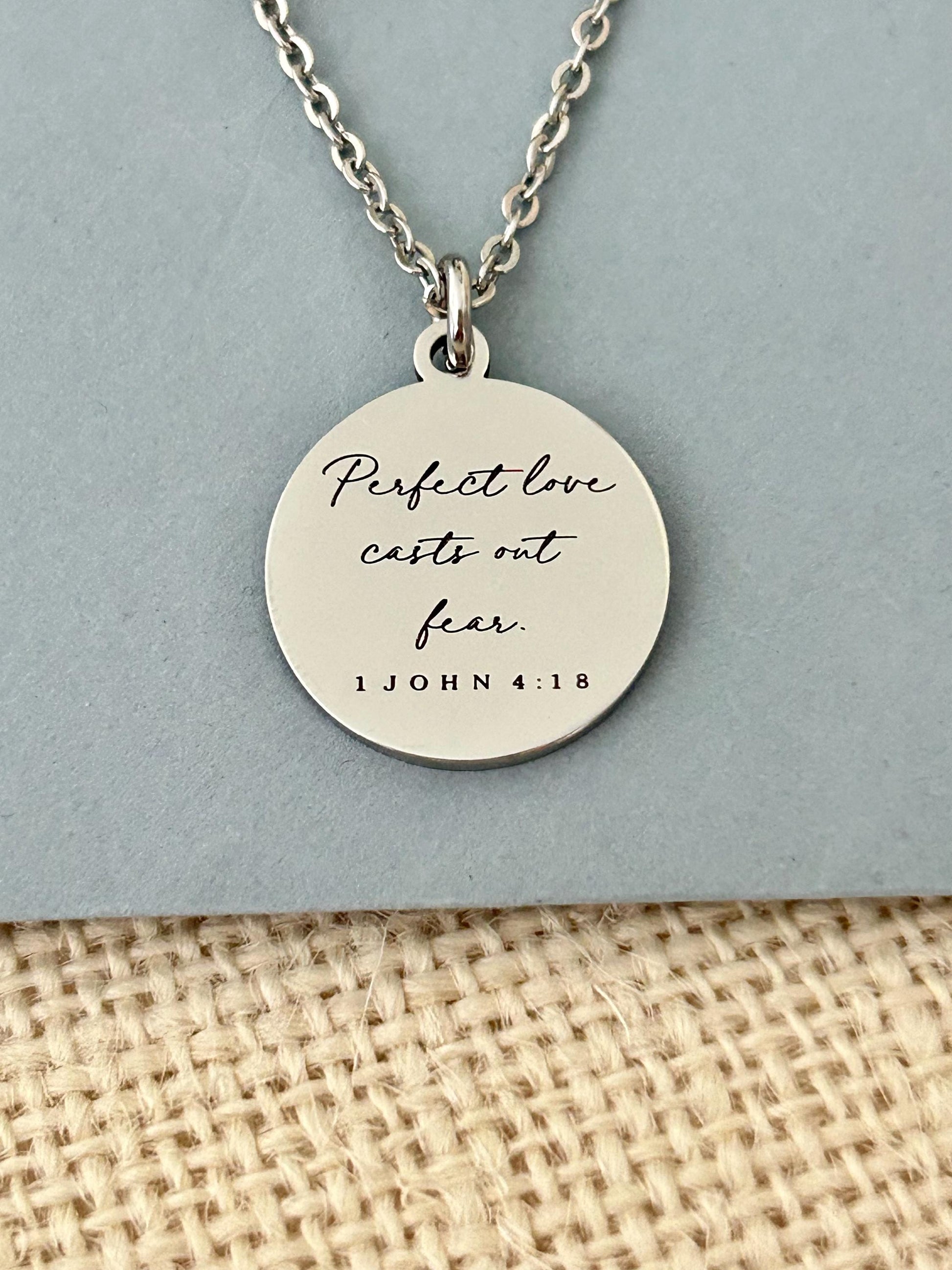 Perfect Love Casts out fear Bible Verse Gold Necklace, Christian Gift, Scripture Jewelry, Personalized Necklace 1 John 4:18