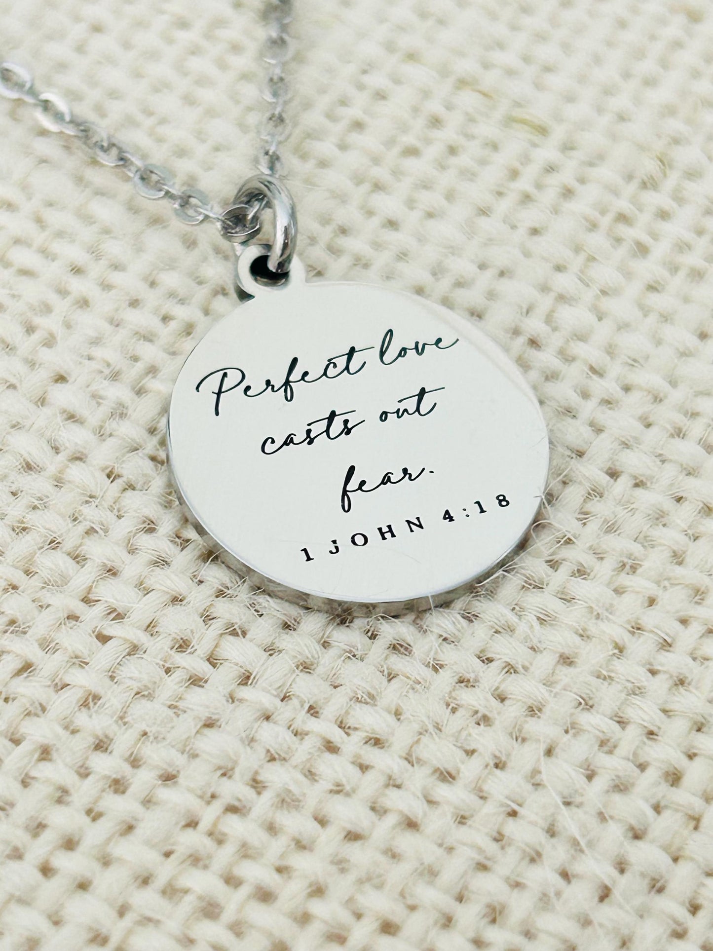 Perfect Love Casts out fear Bible Verse Gold Necklace, Christian Gift, Scripture Jewelry, Personalized Necklace 1 John 4:18