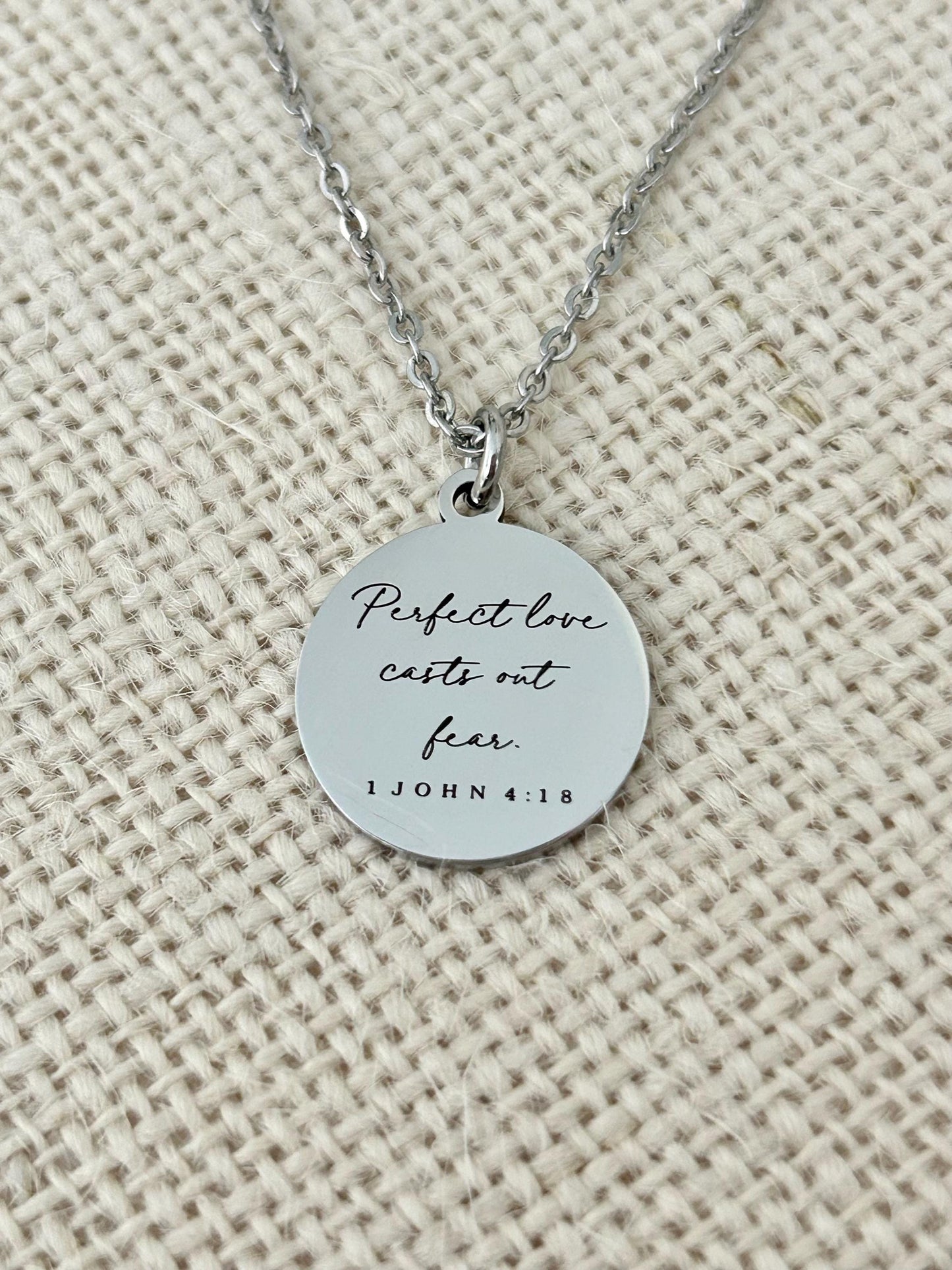 Perfect Love Casts out fear Bible Verse Gold Necklace, Christian Gift, Scripture Jewelry, Personalized Necklace 1 John 4:18