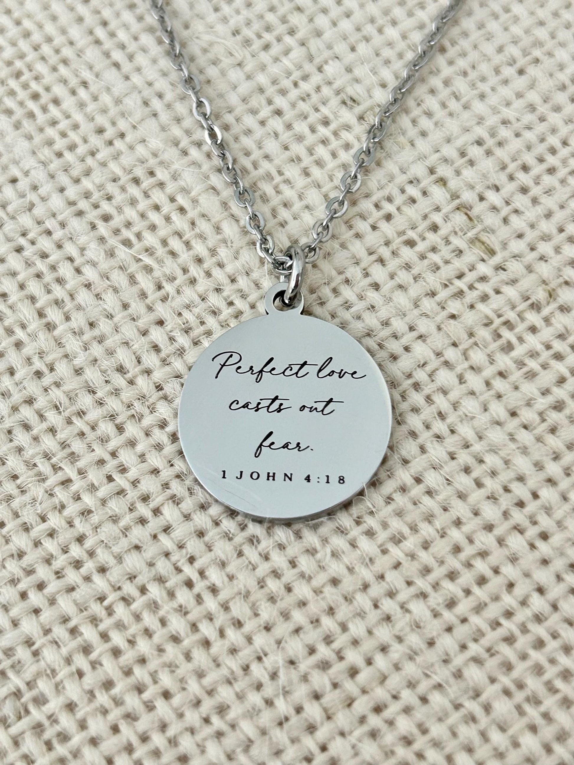 Perfect Love Casts out fear Bible Verse Gold Necklace, Christian Gift, Scripture Jewelry, Personalized Necklace 1 John 4:18