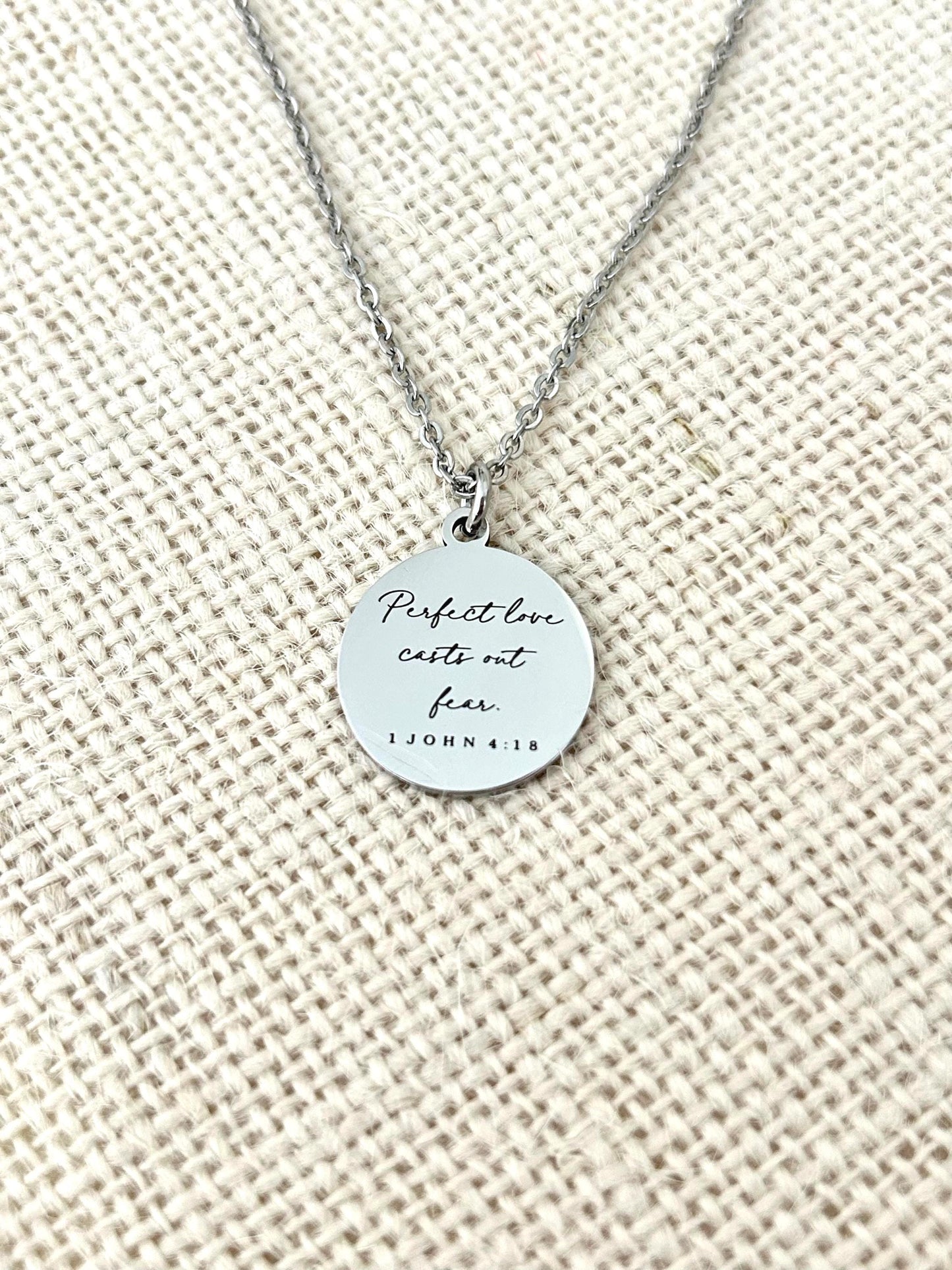 Perfect Love Casts out fear Bible Verse Gold Necklace, Christian Gift, Scripture Jewelry, Personalized Necklace 1 John 4:18