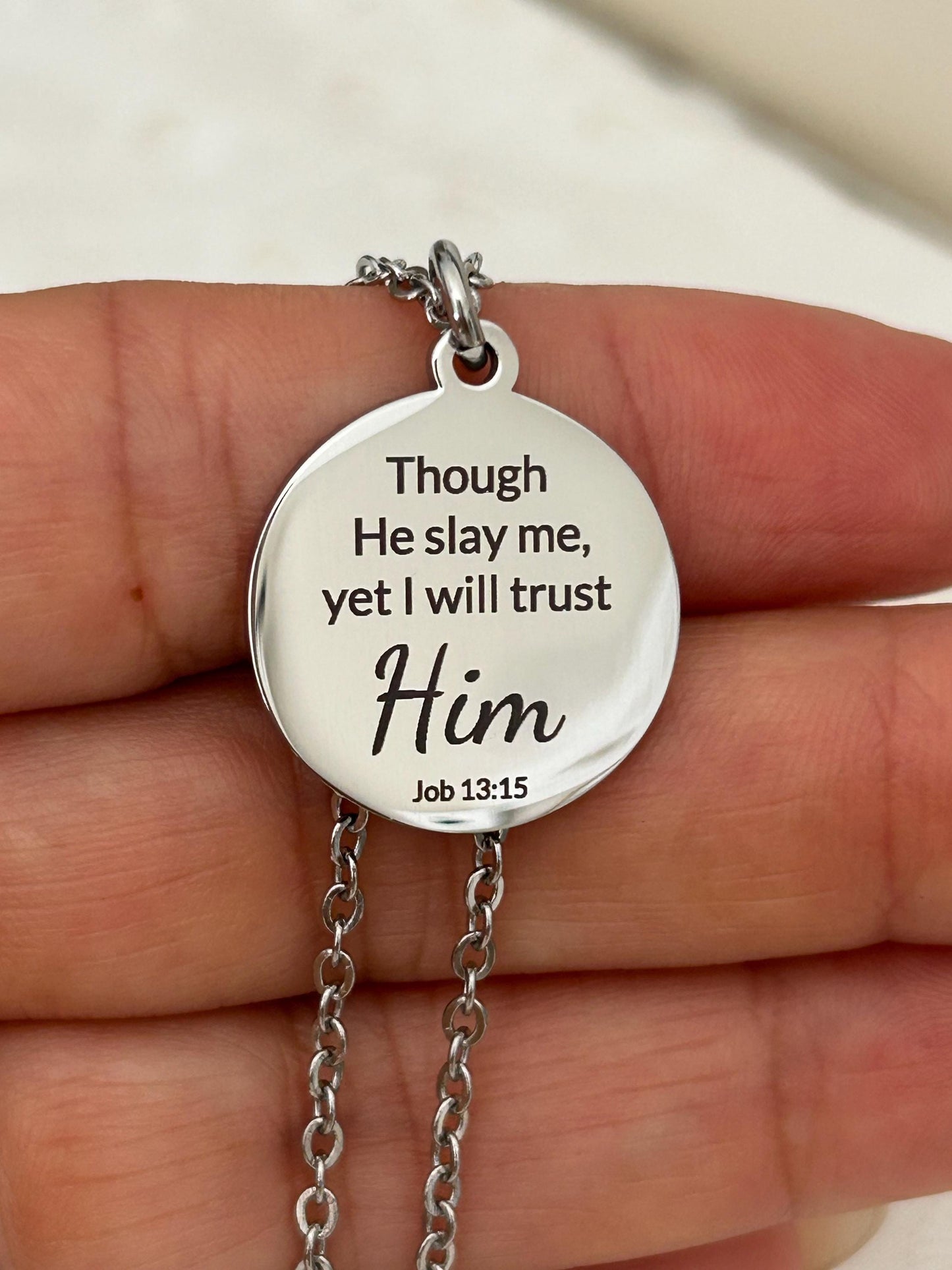 I will trust Him Job 13:15 Bible Verse Necklace Christian Gifts Scripture Jewelry Motivational Gifts Faith Charms