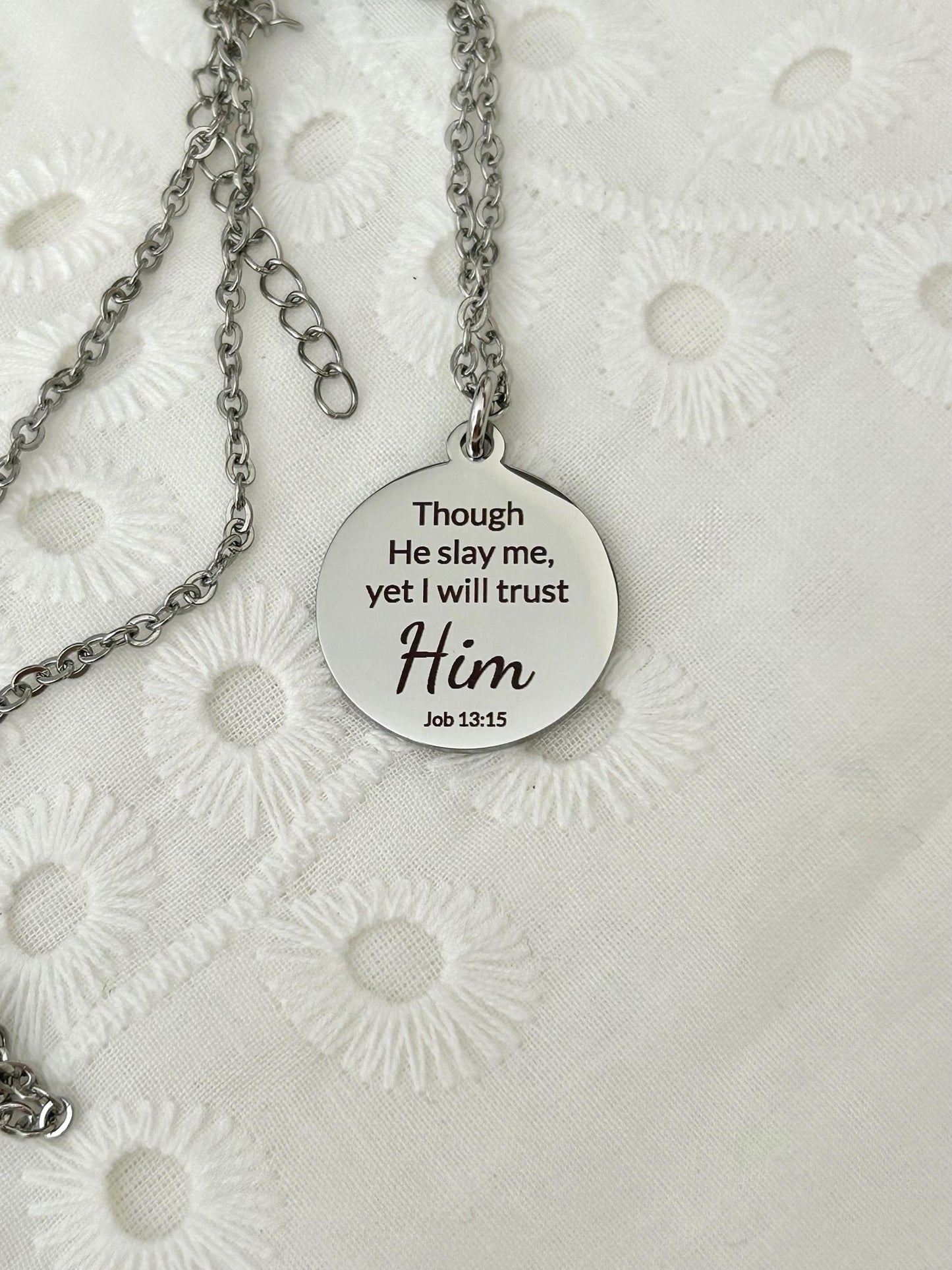 I will trust Him Job 13:15 Bible Verse Necklace Christian Gifts Scripture Jewelry Motivational Gifts Faith Charms