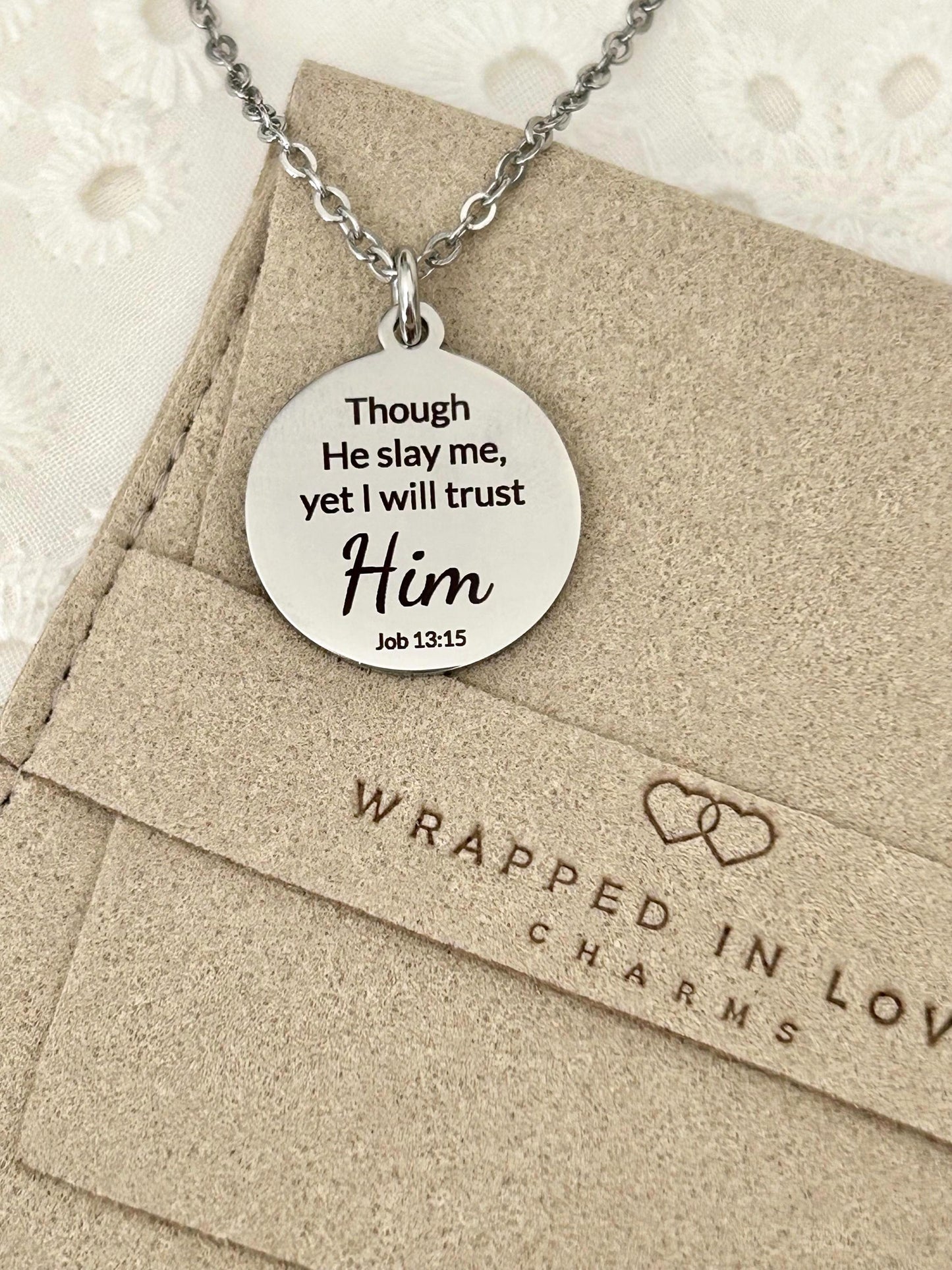 I will trust Him Job 13:15 Bible Verse Necklace Christian Gifts Scripture Jewelry Motivational Gifts Faith Charms