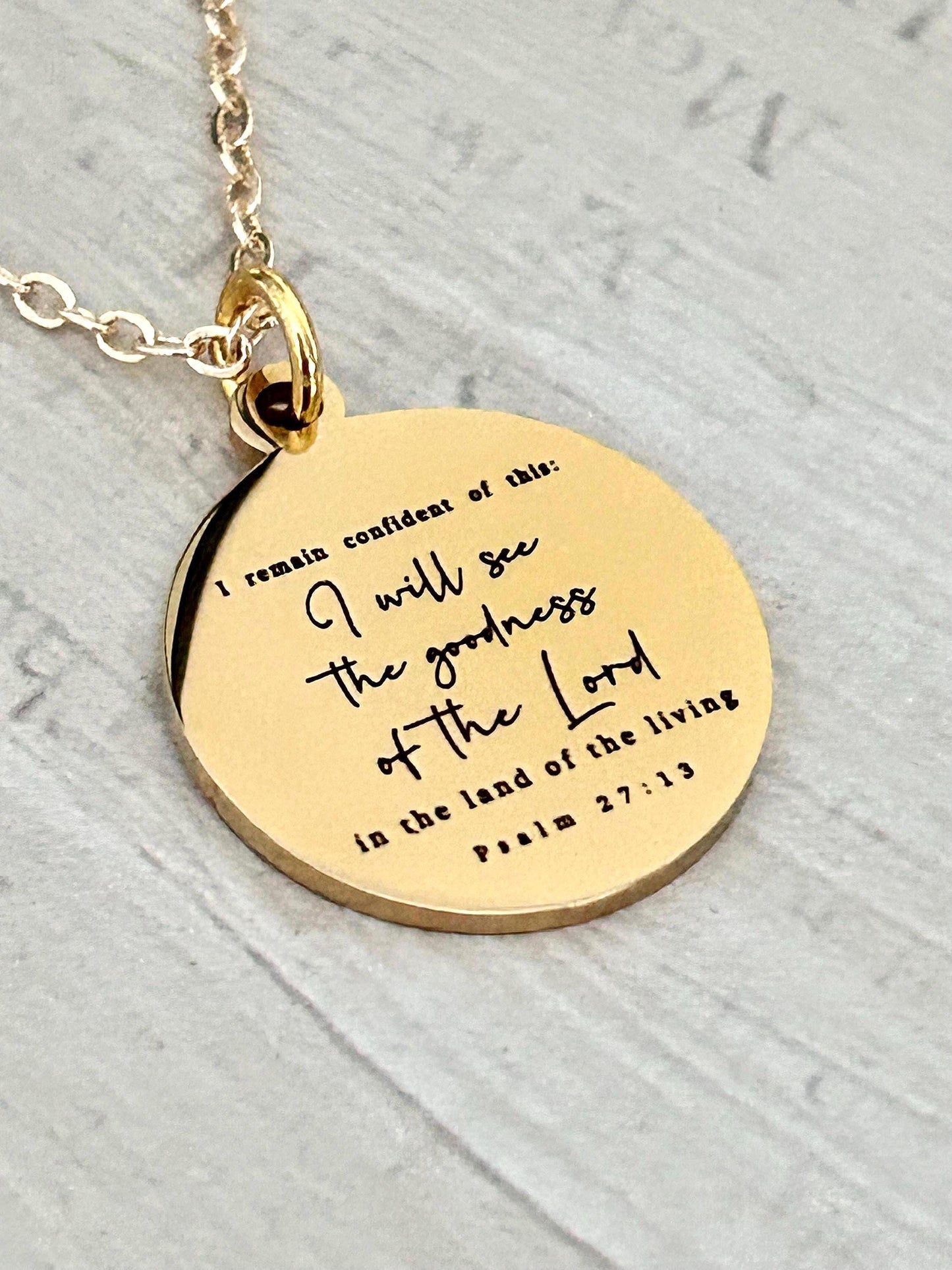 Psalm 27:13 Bible Verse Necklace I will see the goodness of the Lord Christian Gifts Personalized Jewelry Engraved Scripture Charm