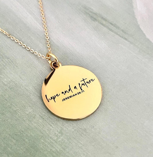 Hope and a Future Custom Bible Verse Necklace, Jeremiah 29:11, Christian Gifts, Scripture Jewelry, Motivational Gift, Hope Necklace, Baptism