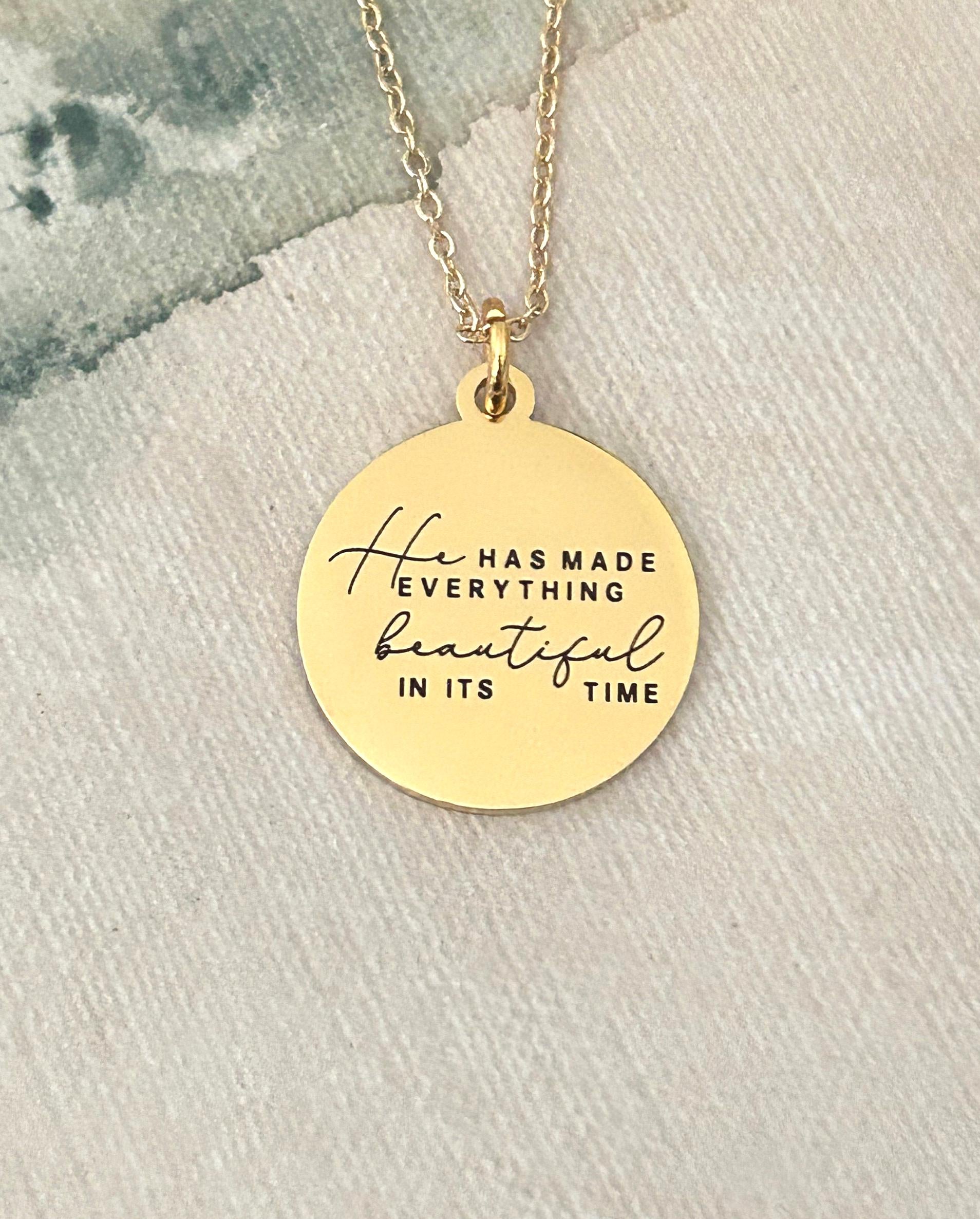 Engraved Bible Verse Necklace Christian Jewelry Everything Beautiful in its time