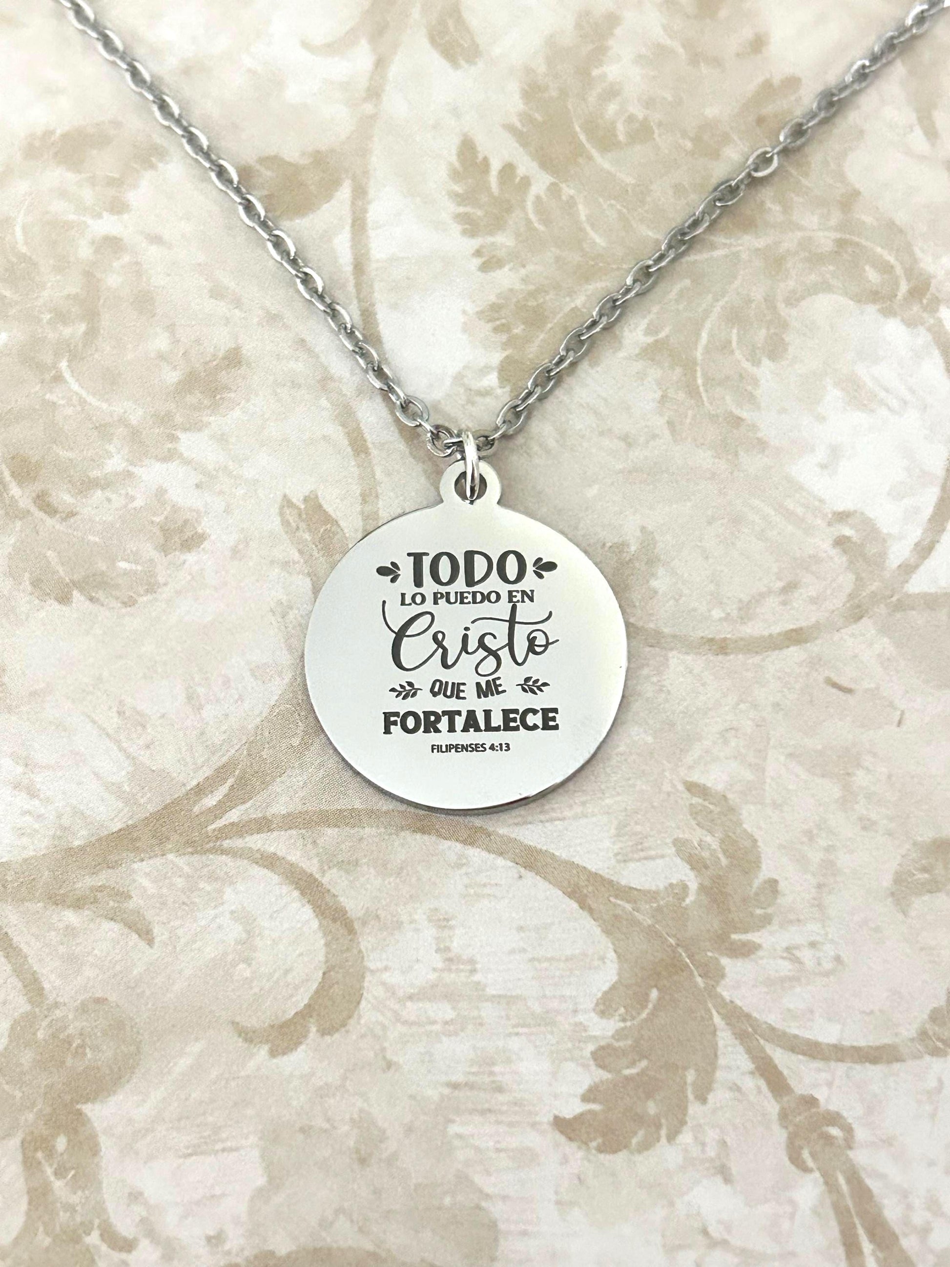 Todo Lo Puedo En Cristo Que Me Fortalece Filipenses 4:13 Cadena Cristiana Bible Verse Necklace Christian Gifts Scripture Jewelry Baptism