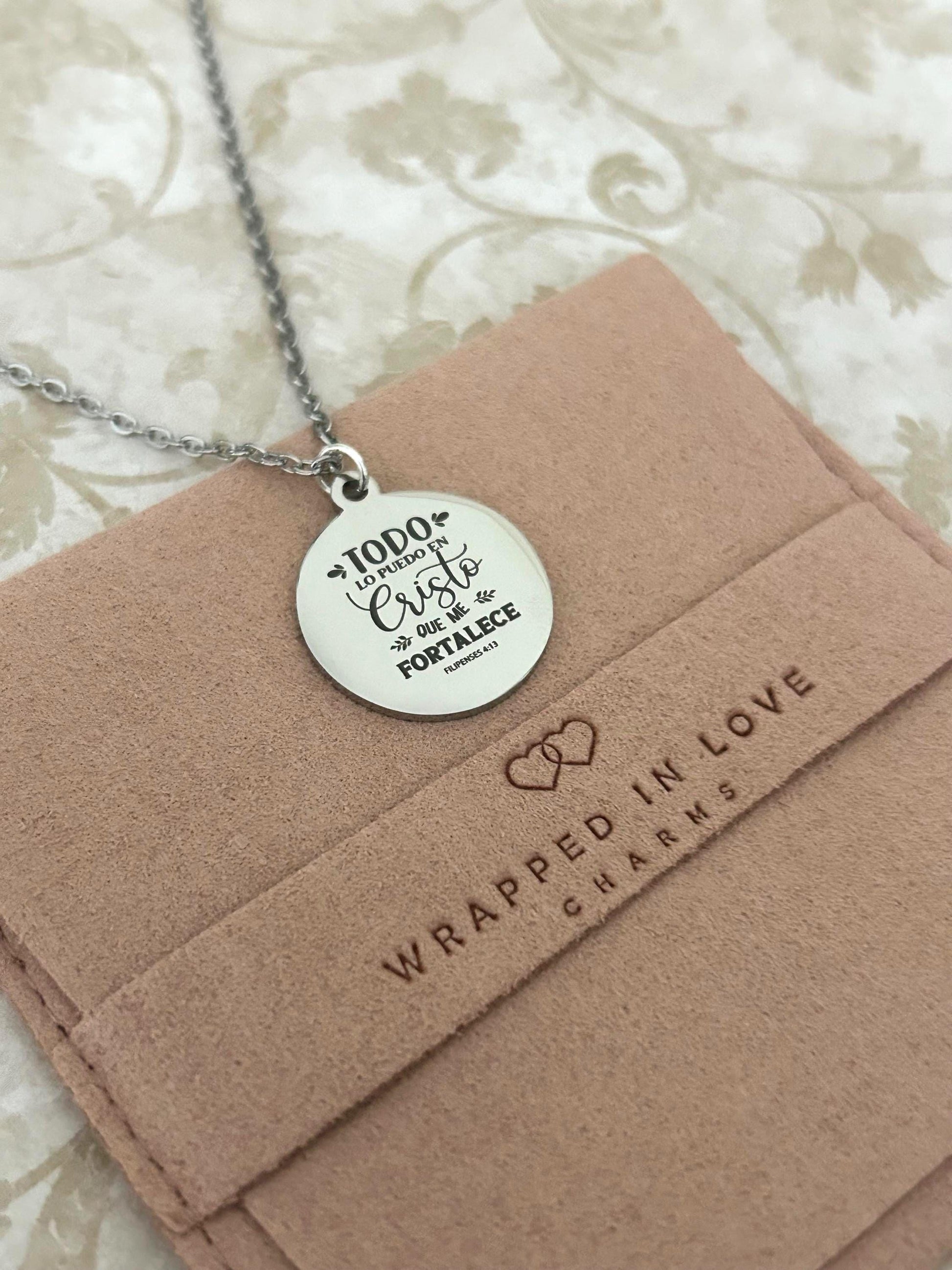 Todo Lo Puedo En Cristo Que Me Fortalece Filipenses 4:13 Cadena Cristiana Bible Verse Necklace Christian Gifts Scripture Jewelry Baptism