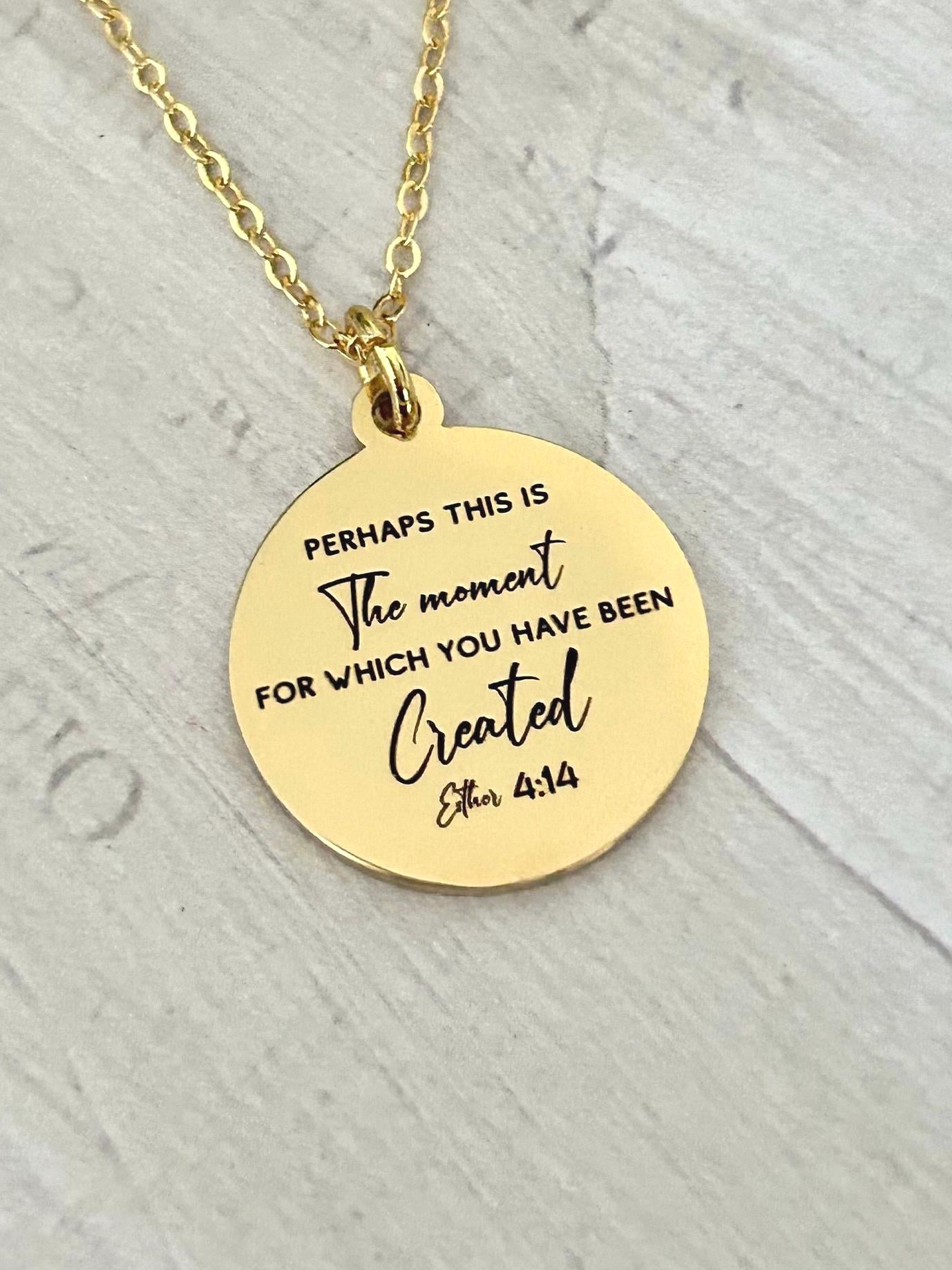 Engraved Esther 4:14 Gold Plated Necklace, Christian Gifts Perhaps this is the moment