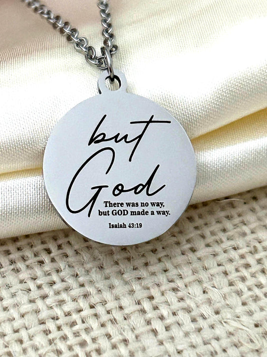 Engraved "But God" Stainless Steel Necklace Christian Gifts Isaiah 43:19 Personalized Gifts Necklace