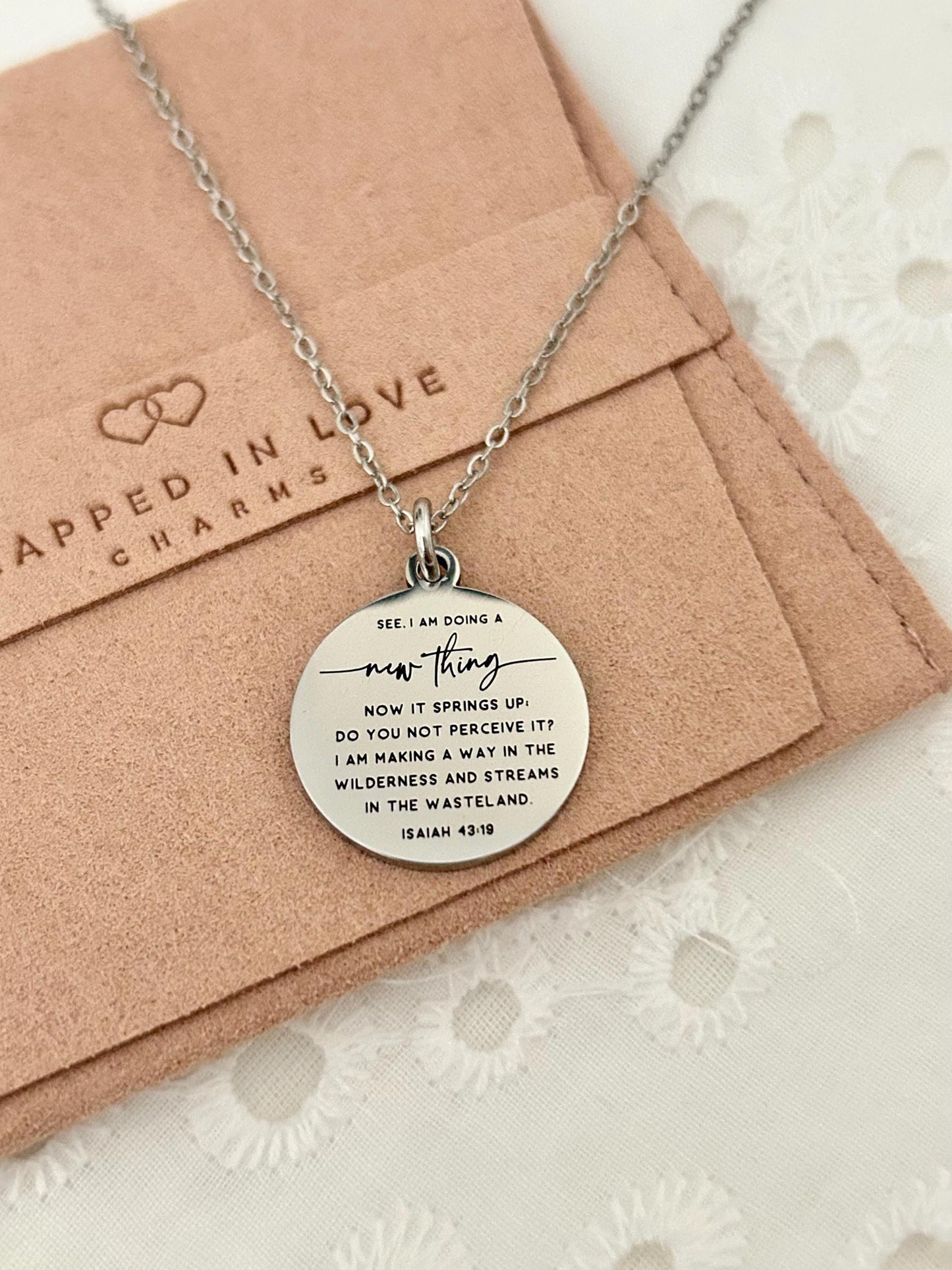 I am doing a new thing Isaiah 43:19 Bible Verse Necklace Personalized Christian Gifs Scripture Charms