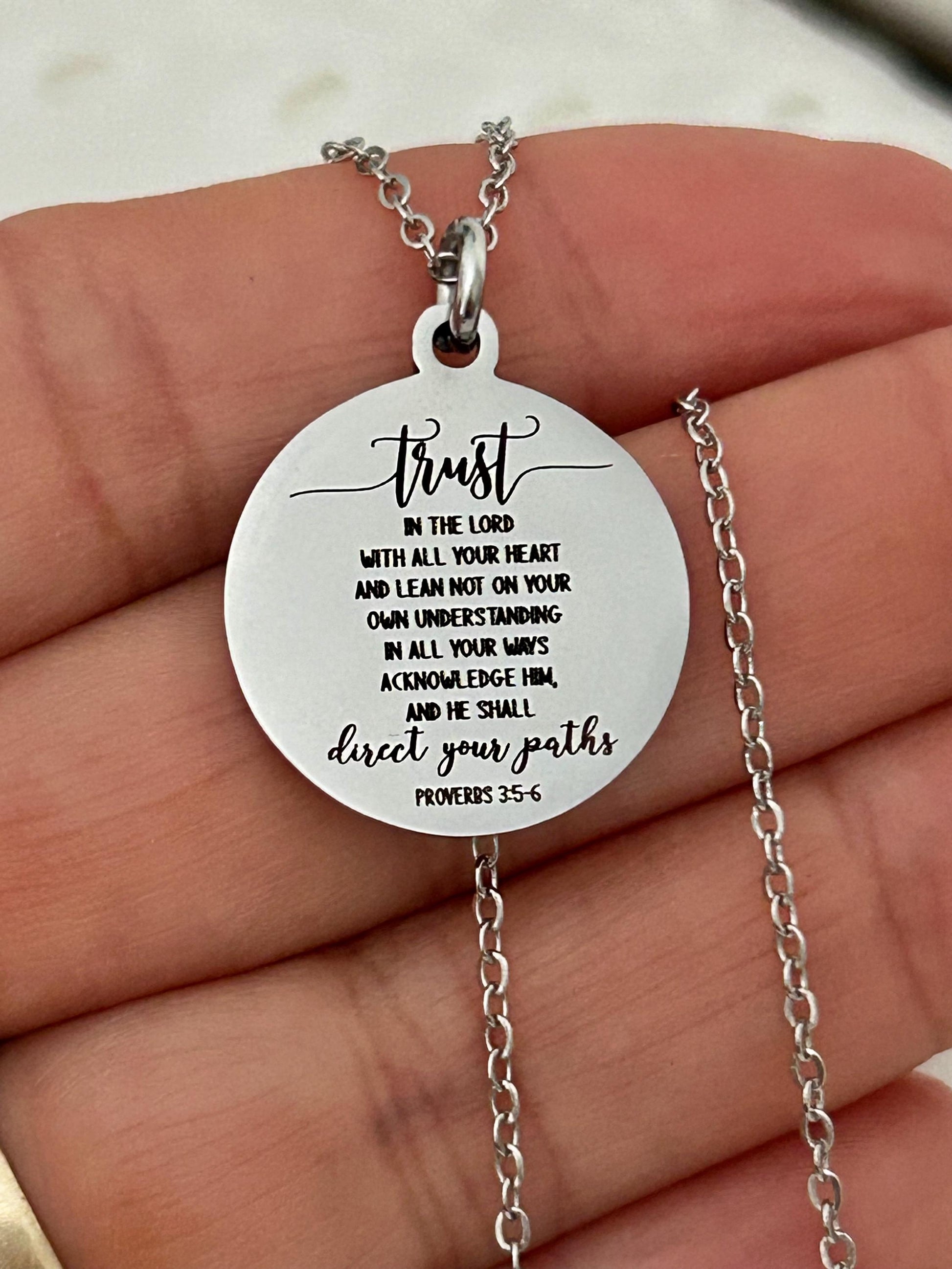Trust in the Lord Necklace Proverbs 3:5 | Christian Scripture Necklace | Faith Jewelry Gift for Her