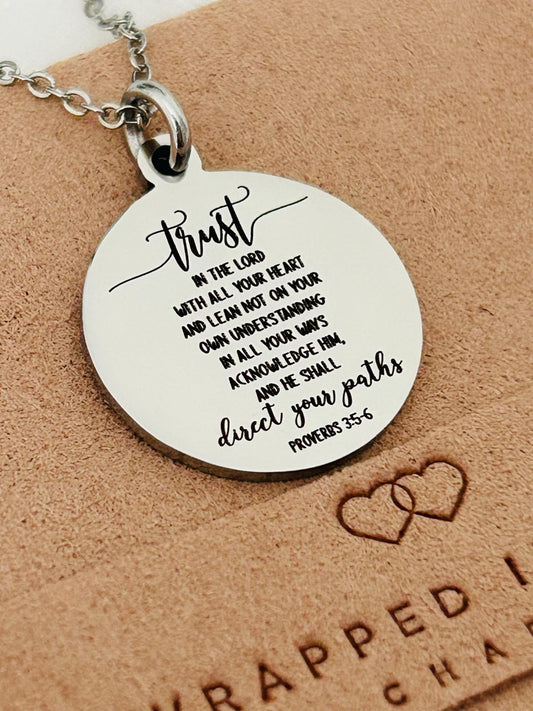 Trust in the Lord Necklace Proverbs 3:5 | Christian Scripture Necklace | Faith Jewelry Gift for Her