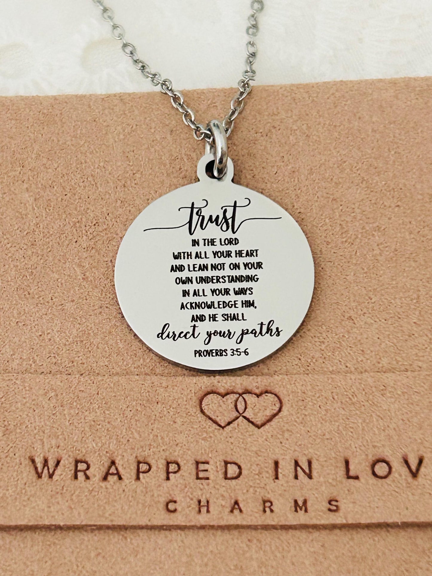 Trust in the Lord Necklace Proverbs 3:5 | Christian Scripture Necklace | Faith Jewelry Gift for Her