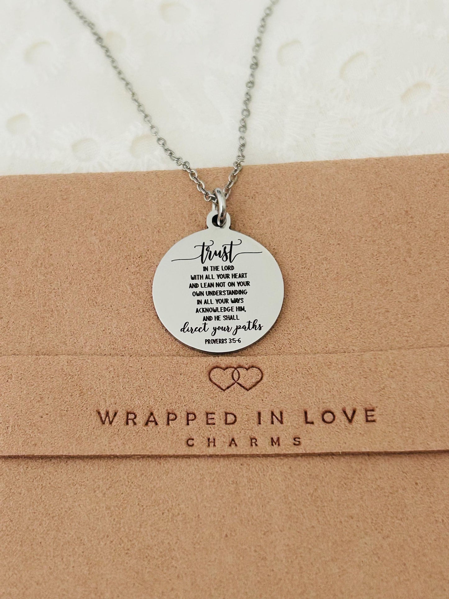 Trust in the Lord Necklace Proverbs 3:5 | Christian Scripture Necklace | Faith Jewelry Gift for Her