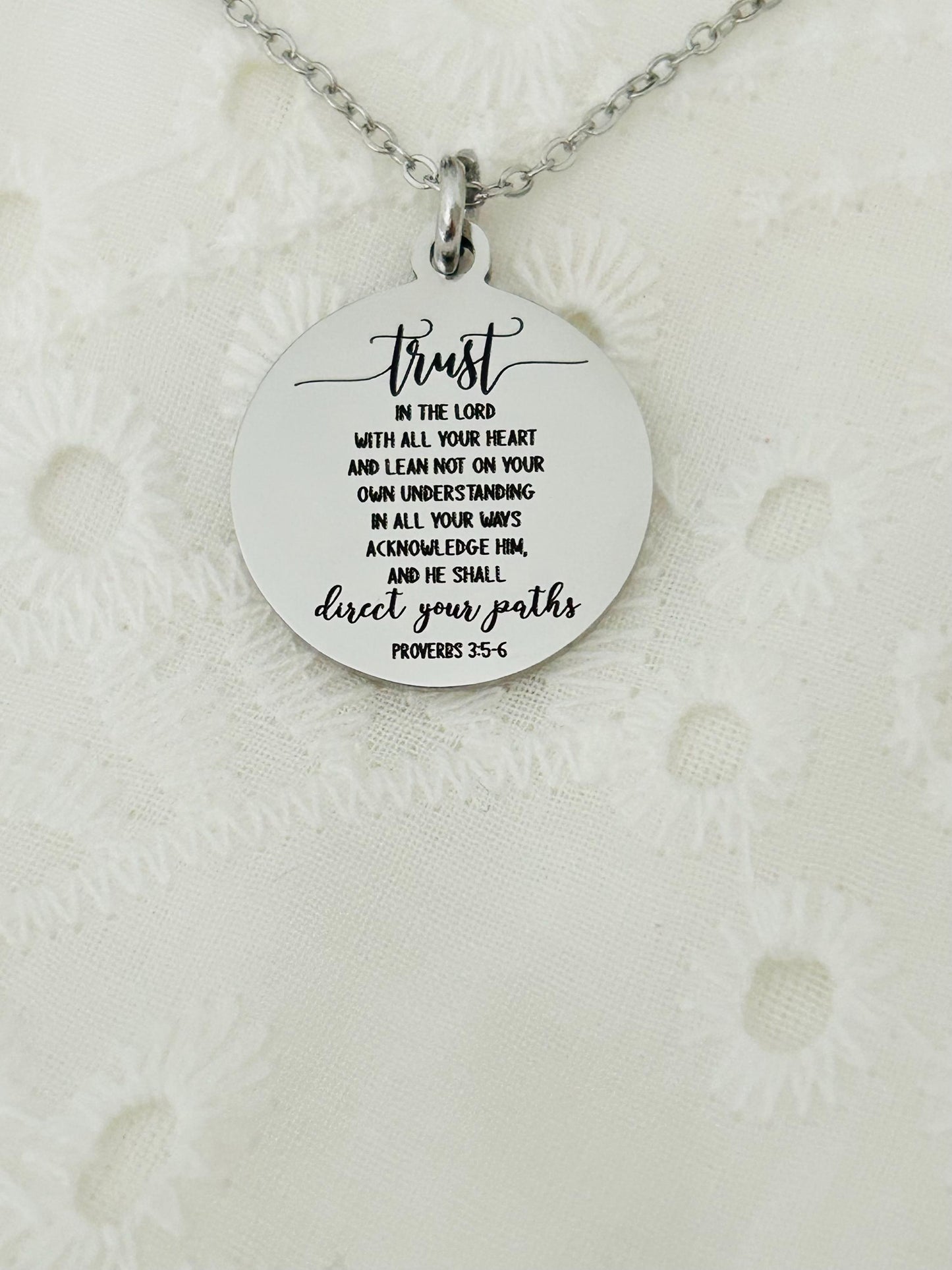 Trust in the Lord Necklace Proverbs 3:5 | Christian Scripture Necklace | Faith Jewelry Gift for Her