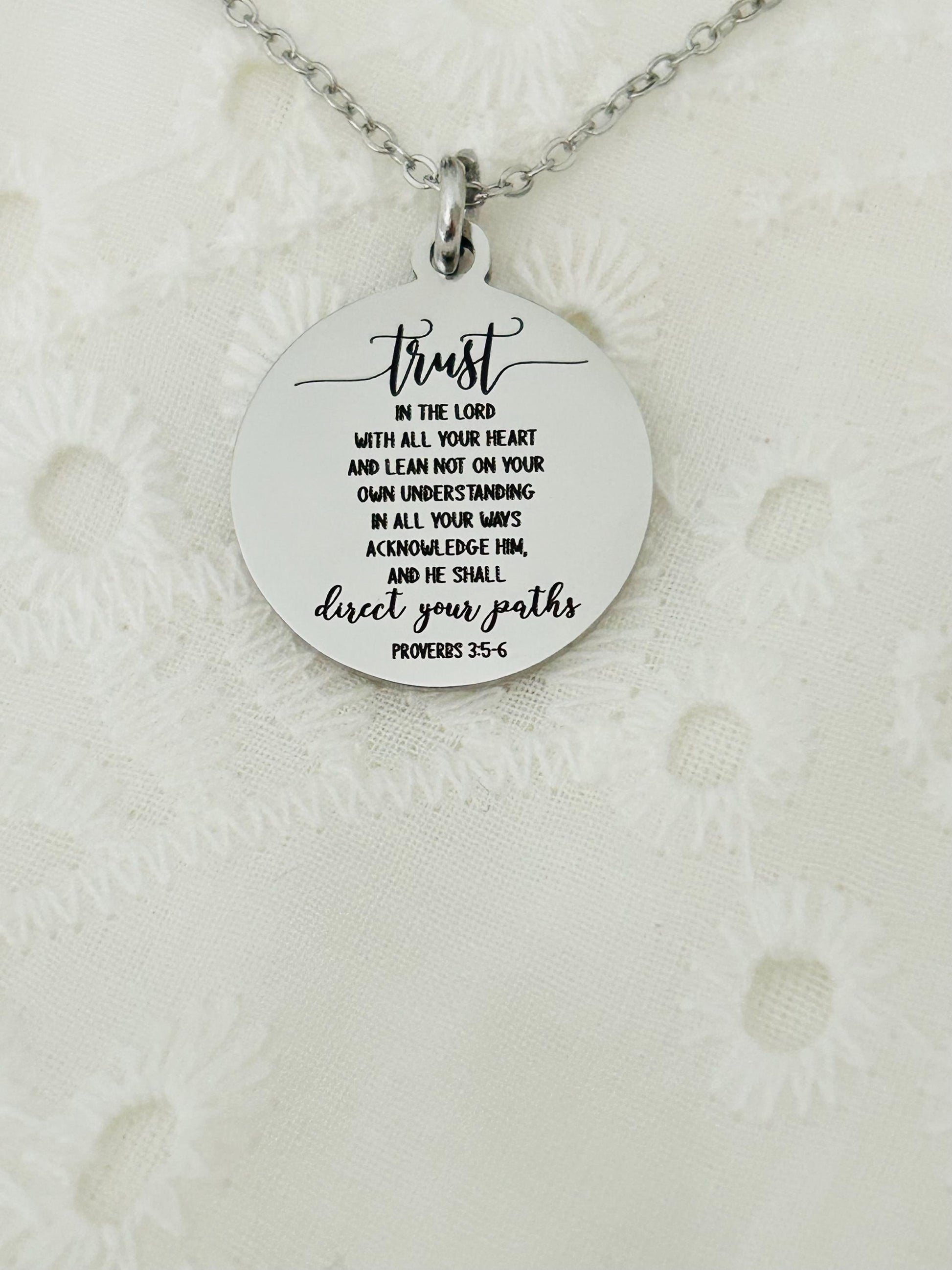 Trust in the Lord Necklace Proverbs 3:5 | Christian Scripture Necklace | Faith Jewelry Gift for Her