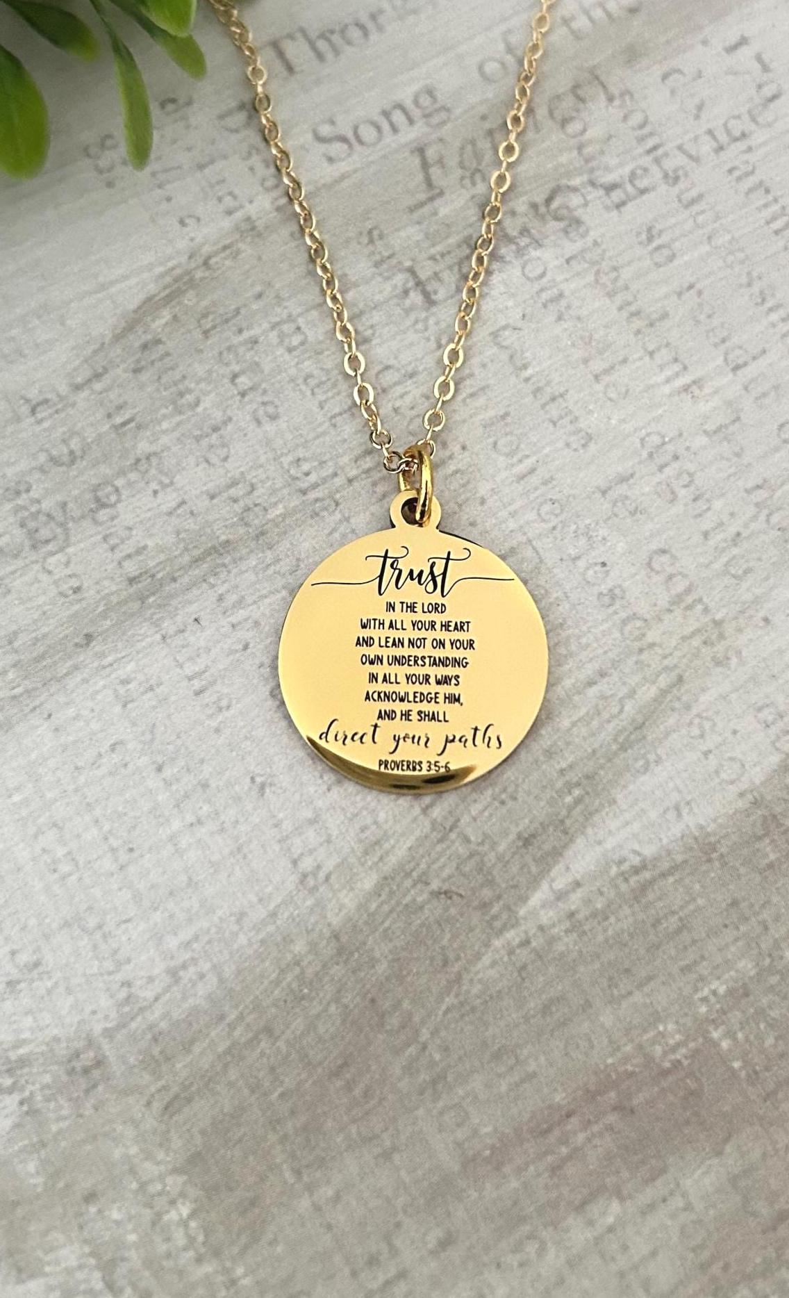 Trust in the Lord Necklace Proverbs 3:5-6 | Christian Gift for Women | Bible Verse Jewelry | Faith Necklace Gold | Inspirational Gift