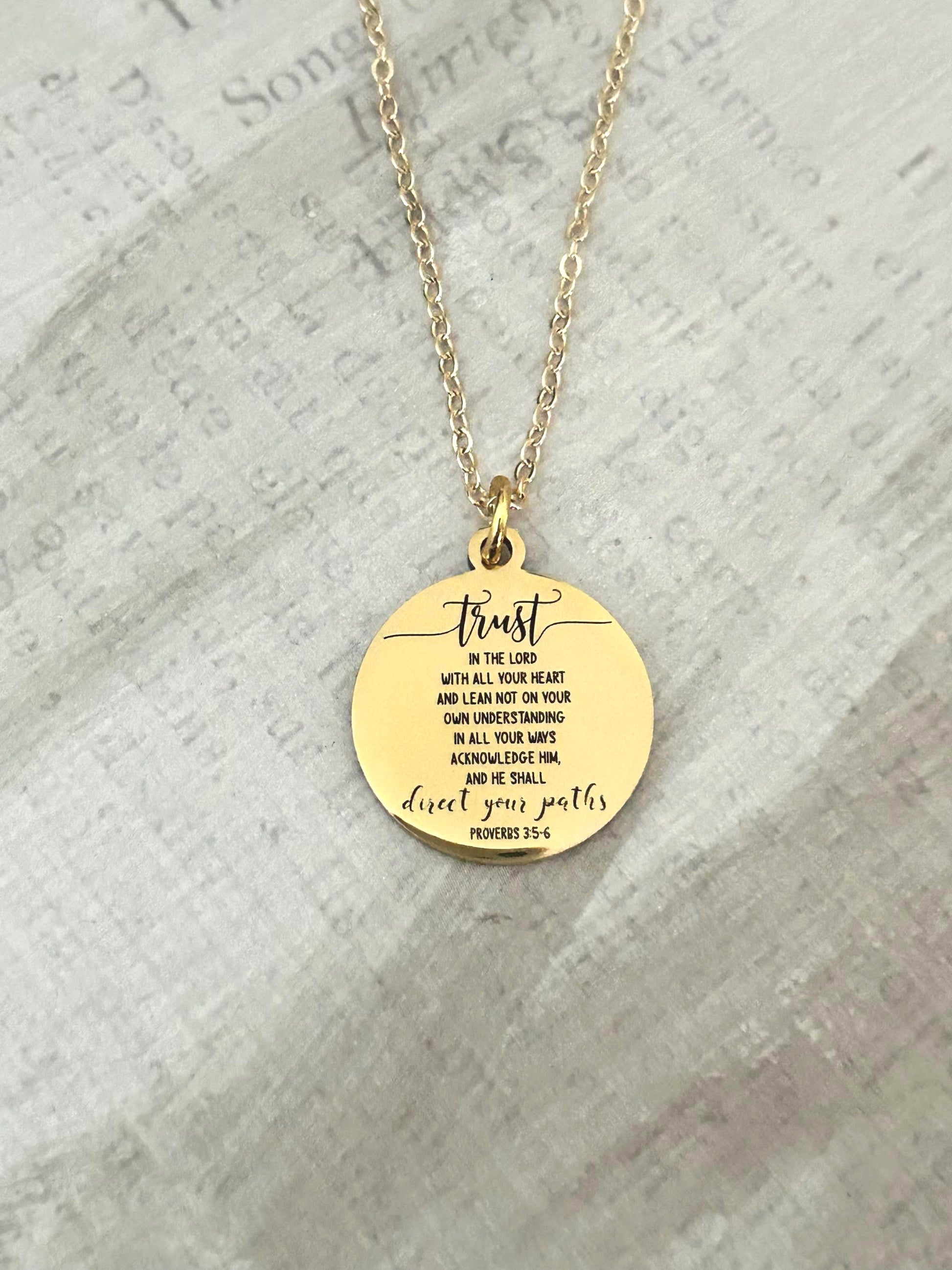 Trust in the Lord Necklace Proverbs 3:5-6 | Christian Gift for Women | Bible Verse Jewelry | Faith Necklace Gold | Inspirational Gift
