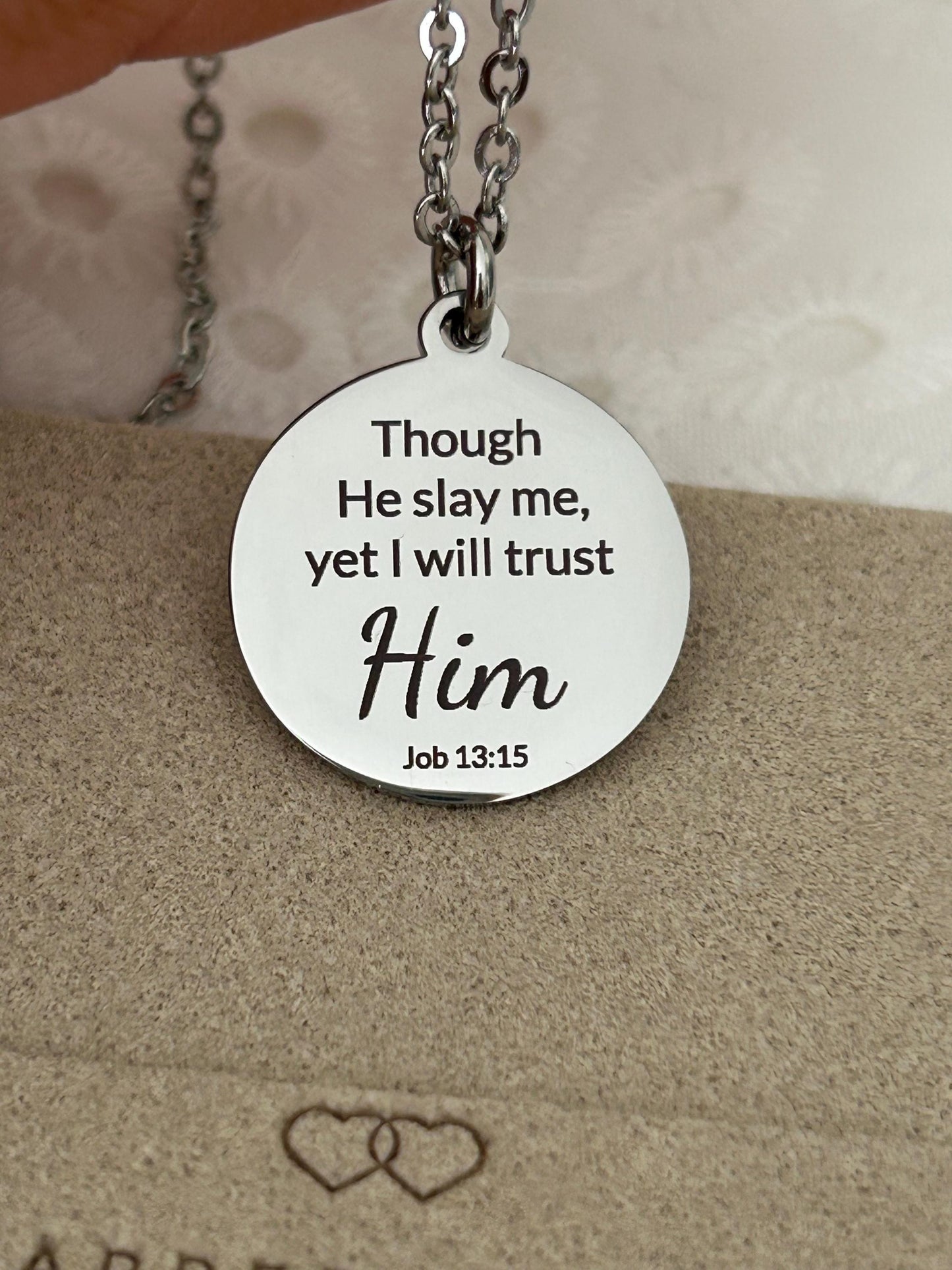 I will trust Him Job 13:15 Bible Verse Necklace Christian Gifts Scripture Jewelry Motivational Gifts Faith Charms