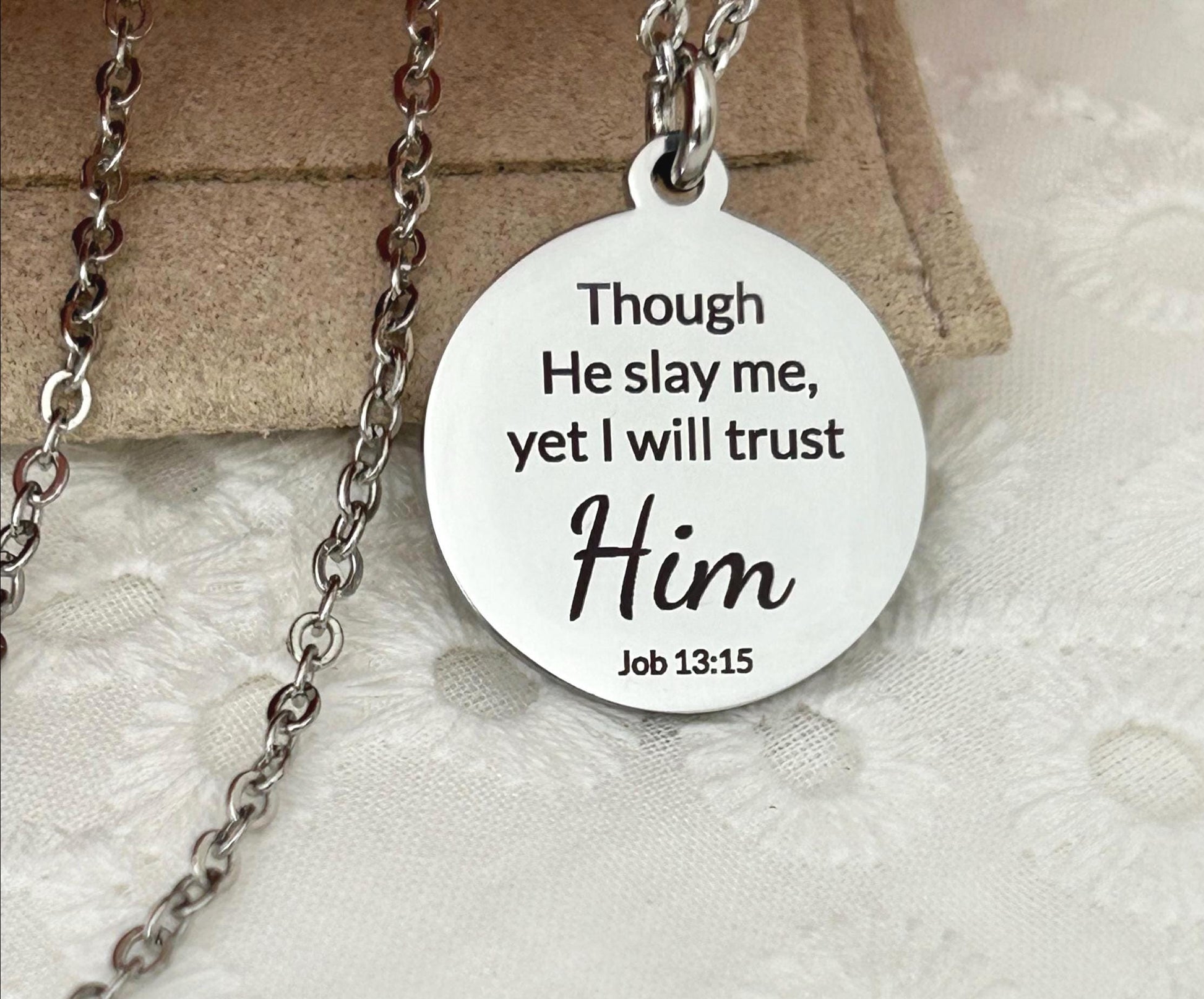 I will trust Him Job 13:15 Bible Verse Necklace Christian Gifts Scripture Jewelry Motivational Gifts Faith Charms