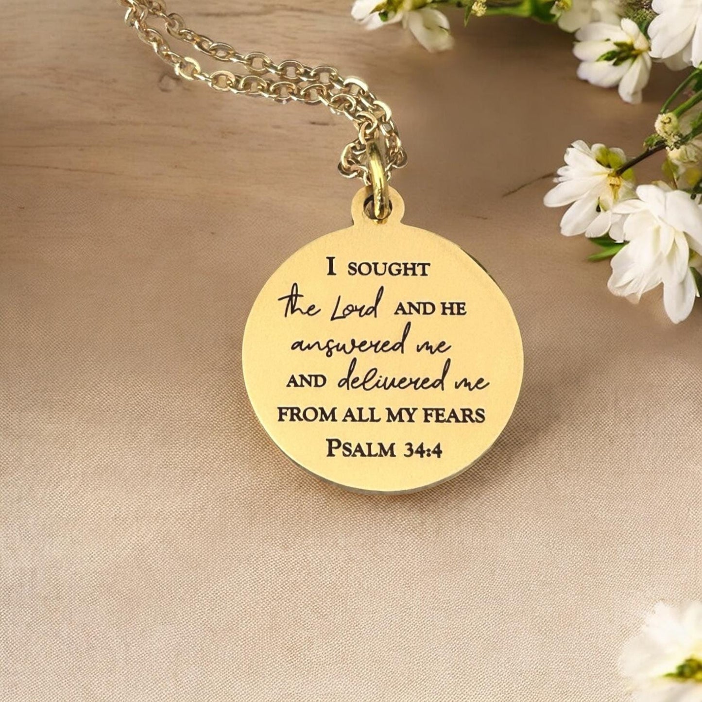 Psalm 34:4 Necklace | I Sought the Lord and He Answered Me Necklace | Christian Necklace | Bible Verse Jewelry | Faith Gift for Women