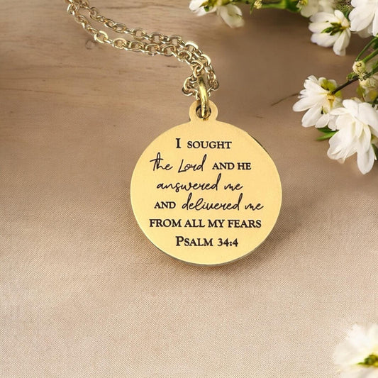 Psalm 34:4 Necklace | I Sought the Lord and He Answered Me Necklace | Christian Necklace | Bible Verse Jewelry | Faith Gift for Women