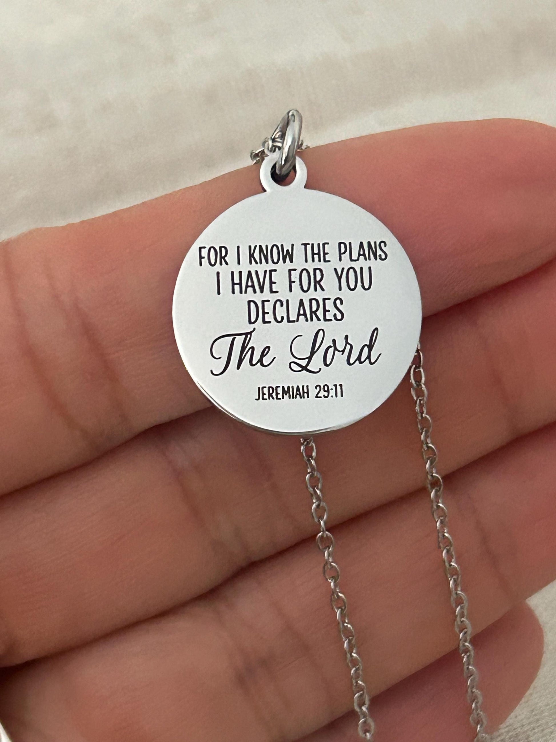 For I Know the Plans I Have For You Bible Verse Necklace Jeremiah 29:11, Christian Gifts, Scripture Jewelry, Motivational Gifts, baptism